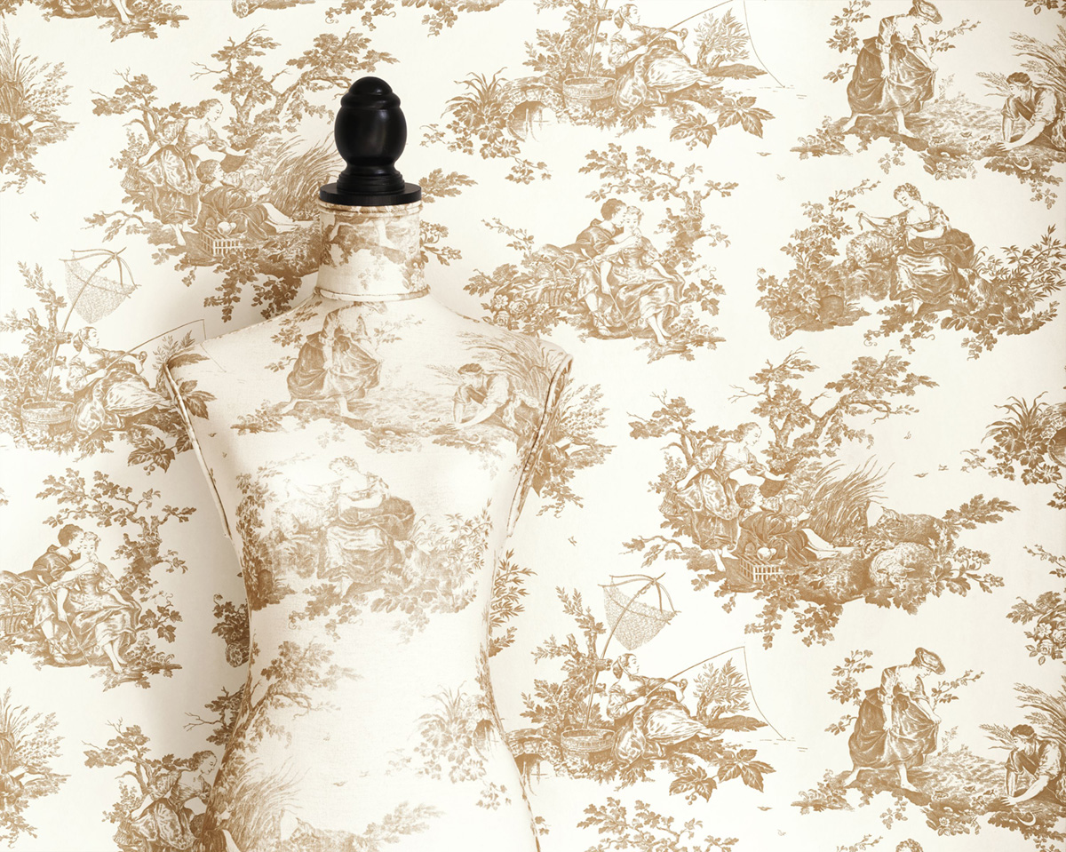 Papier peint Scene D'Été camel - Les Belles Toiles De Jouy 2 de Casadéco AMB4 | Réf. BTJD87911318