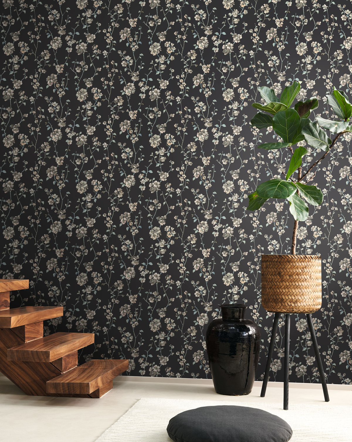 Papier peint Fleur de Pommier ardoise - Soliflore de Casadéco | Réf. SOLI200329505