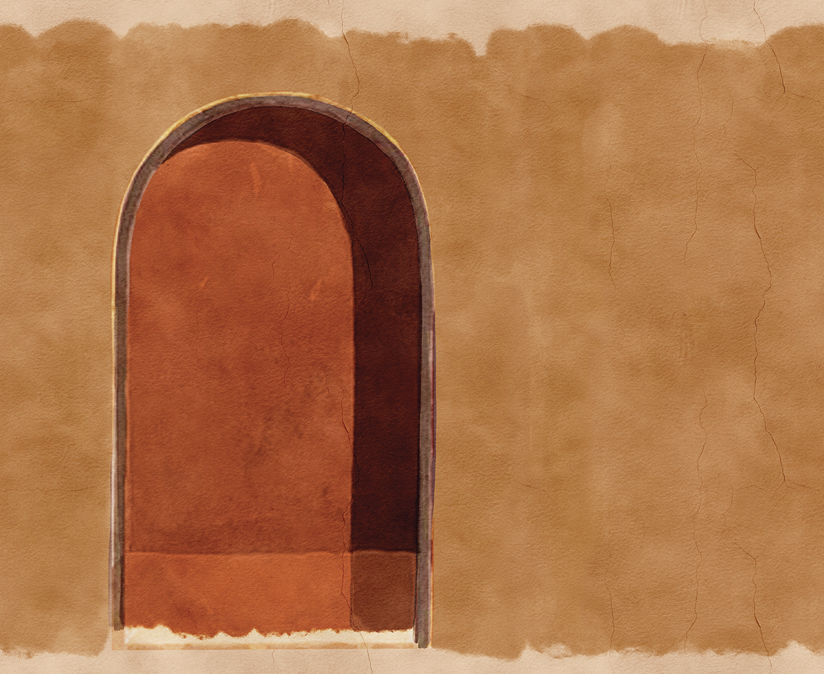 Papier peint panoramique Porte Alcove terracotta - A, B et C H260 - Terra de Masureel | Réf. MAS-DGALC101X-260
