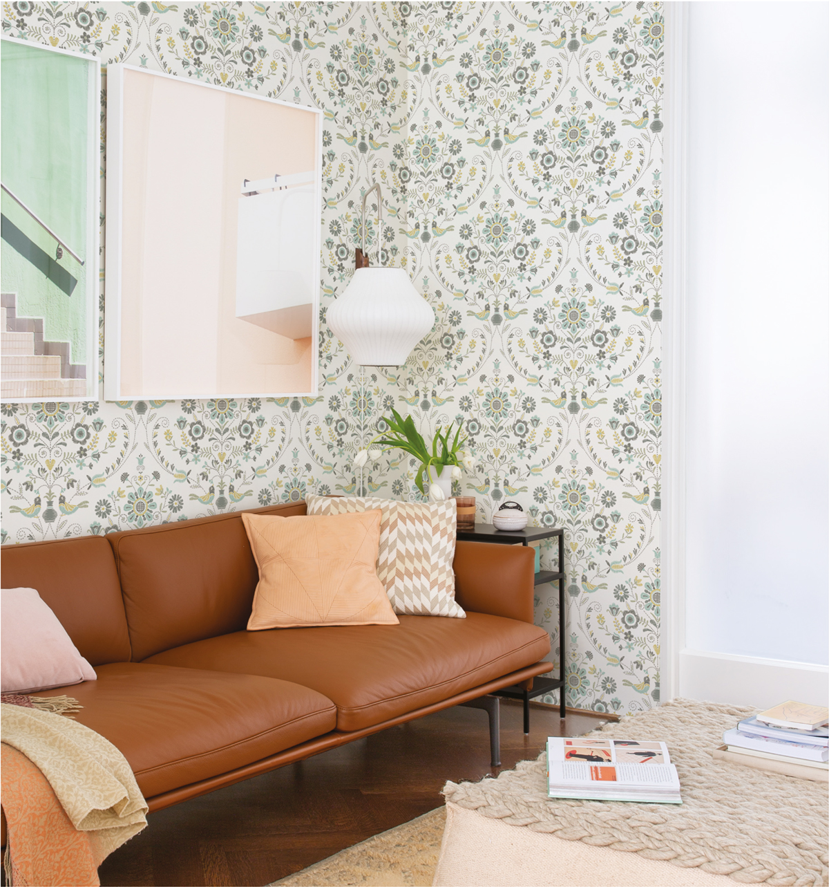 Papier peint Médaillon Crayonné Printanier Britt gris vert d'eau - Delicatesse de Lutèce AMB3 | Réf. LTC-FD26510