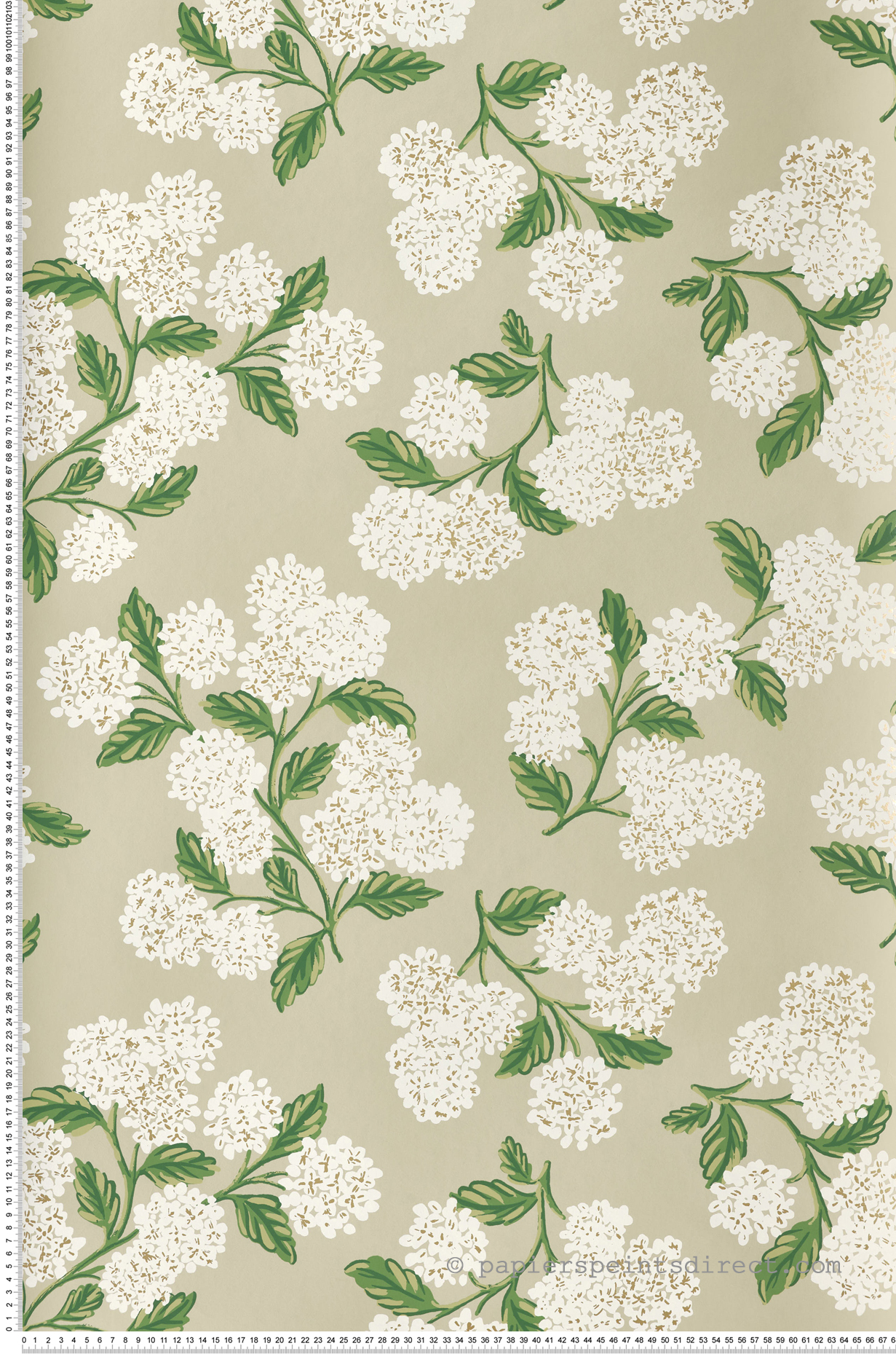 Papier peint Fleur Hydrangea beige doré - Rifle Paper Co. 2 de York (Initiales) | Réf. INI-RP7394
