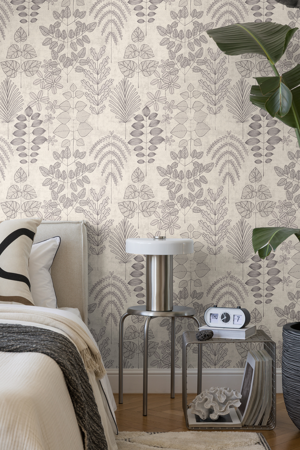 Papier peint Herbier Graphique Athyrium gris - Nordic Feeling d'A.S. Création