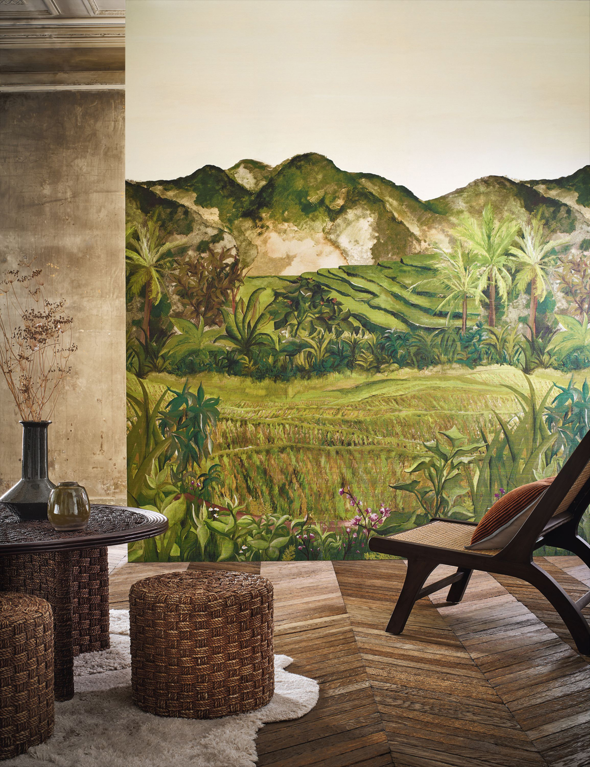 Papier peint Panoramique Rizière Hapao olive - Panoramas 2 de Casamance | Réf. CAS-75621120