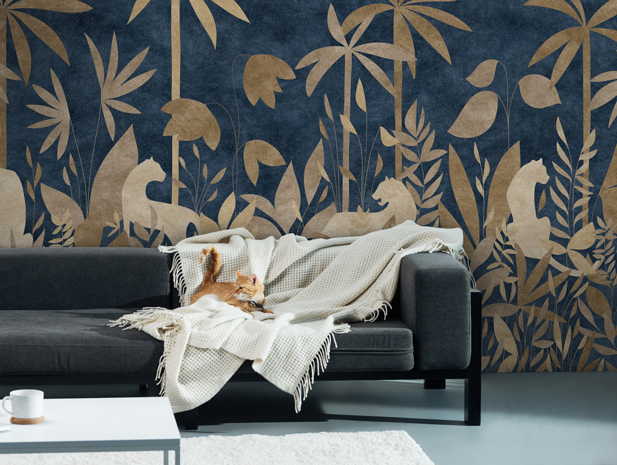 Papier peint panoramique Paradis des Tigres Nocturne Doré A+B+C - 1/2/3/4/5/6/7/8/9 - Isidore Leroy AMB