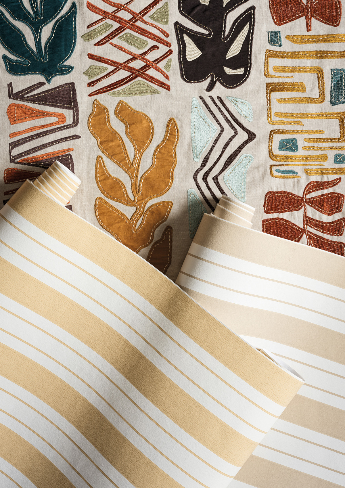 Papier peint Rayure Bateau Ligorio jaune ocre - Alberti d'Osborne & Little | Réf. OSB-W7981-06