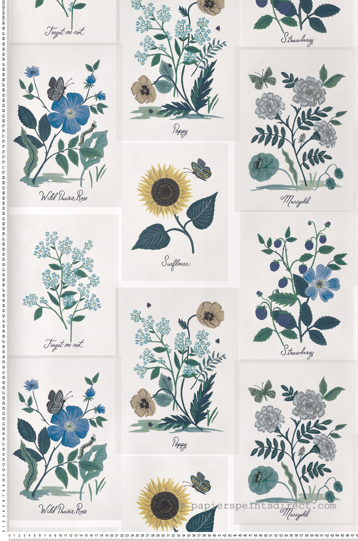Papier peint Affiche Herbier bleu canard vert - Rifle Paper Co. 2 de York (Initiales) | Réf. INI-RP7335