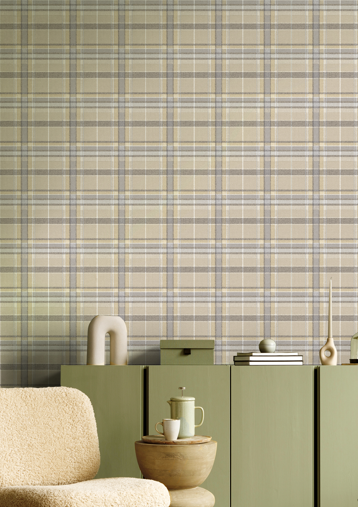 Papier peint Tartan Classique beige - Maison Paradis de Lutèce | Réf. LTC-MP15571