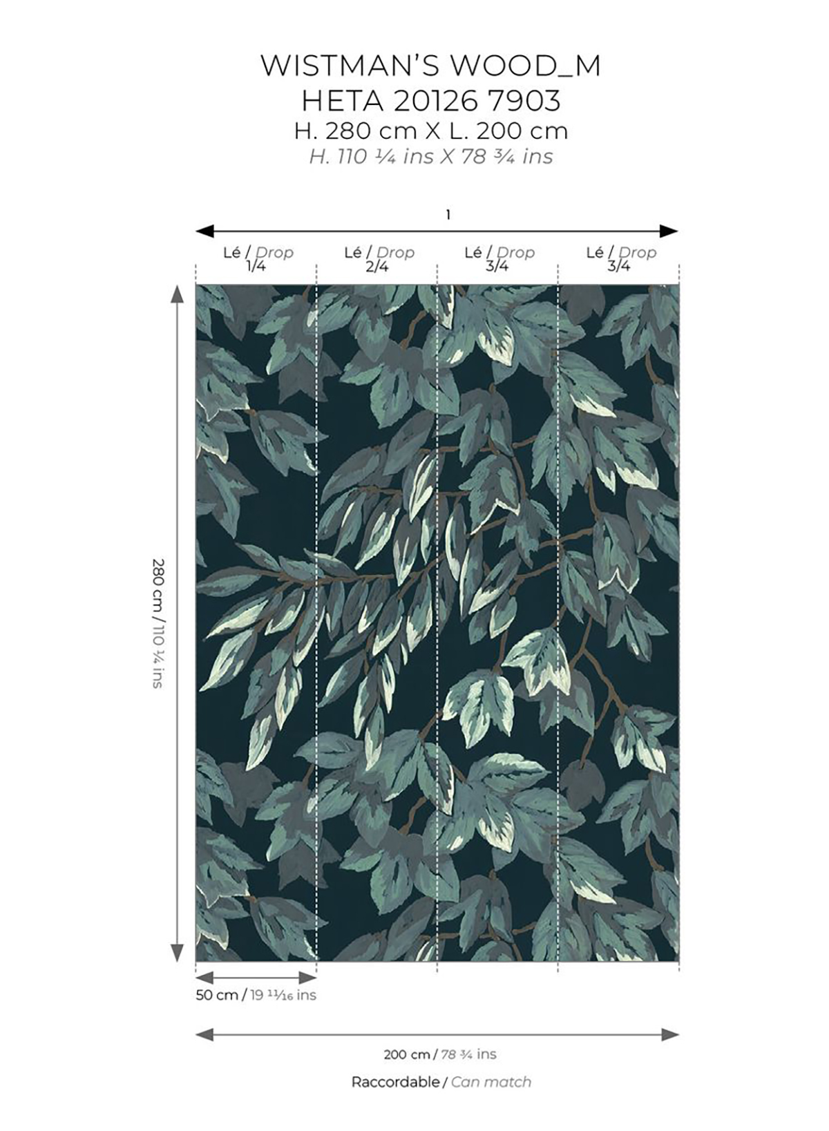 Papier peint panoramique Feuille Tombante Wistman's Wood M bleu nuit 200X280 - Heritage de Casadéco AMBR | Réf. HETA201267903