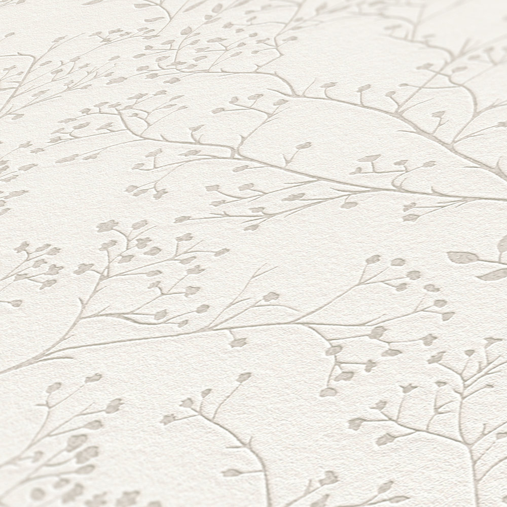 Papier peint Fleur Branche crème grège nacré - Casual Living d'A.S. Création AMB6| Réf. AS-381001