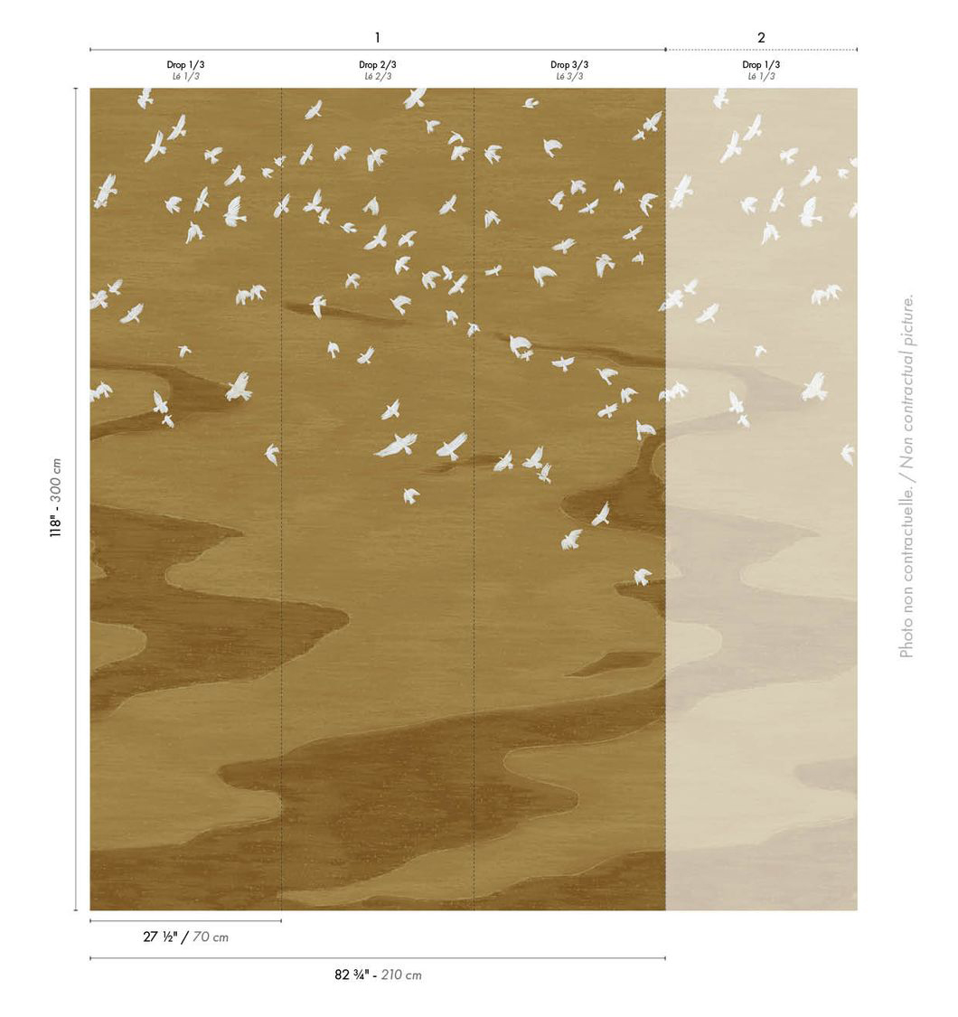 Papier peint panoramique Oiseau Migration doré - Panoramas 4 de Casamance AMBR | Réf. CAS-76730508