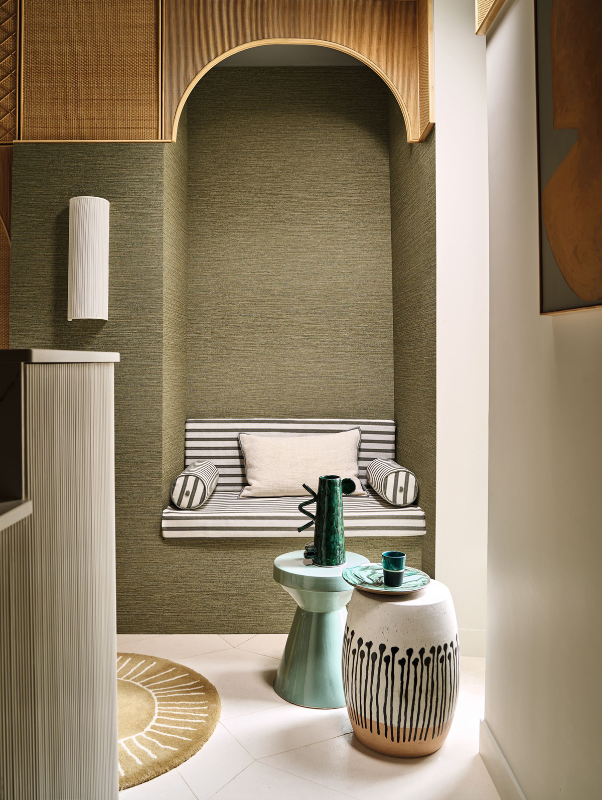 Papier peint Faux Uni Tissage Occitan kaki clair - Terra Rossa de Casamance | Réf. CAS-76232956