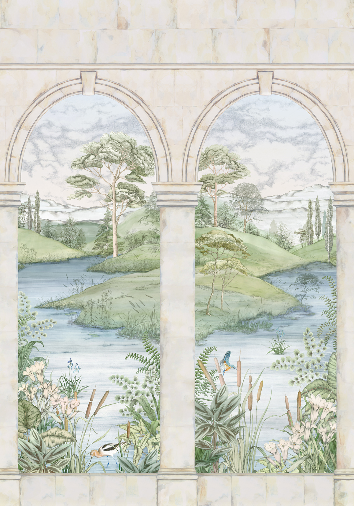 Papier peint panoramique Colonne Paysage Colonnato lin - Rhapsody d'Osborne & Little | Réf. OSB-W7814-01