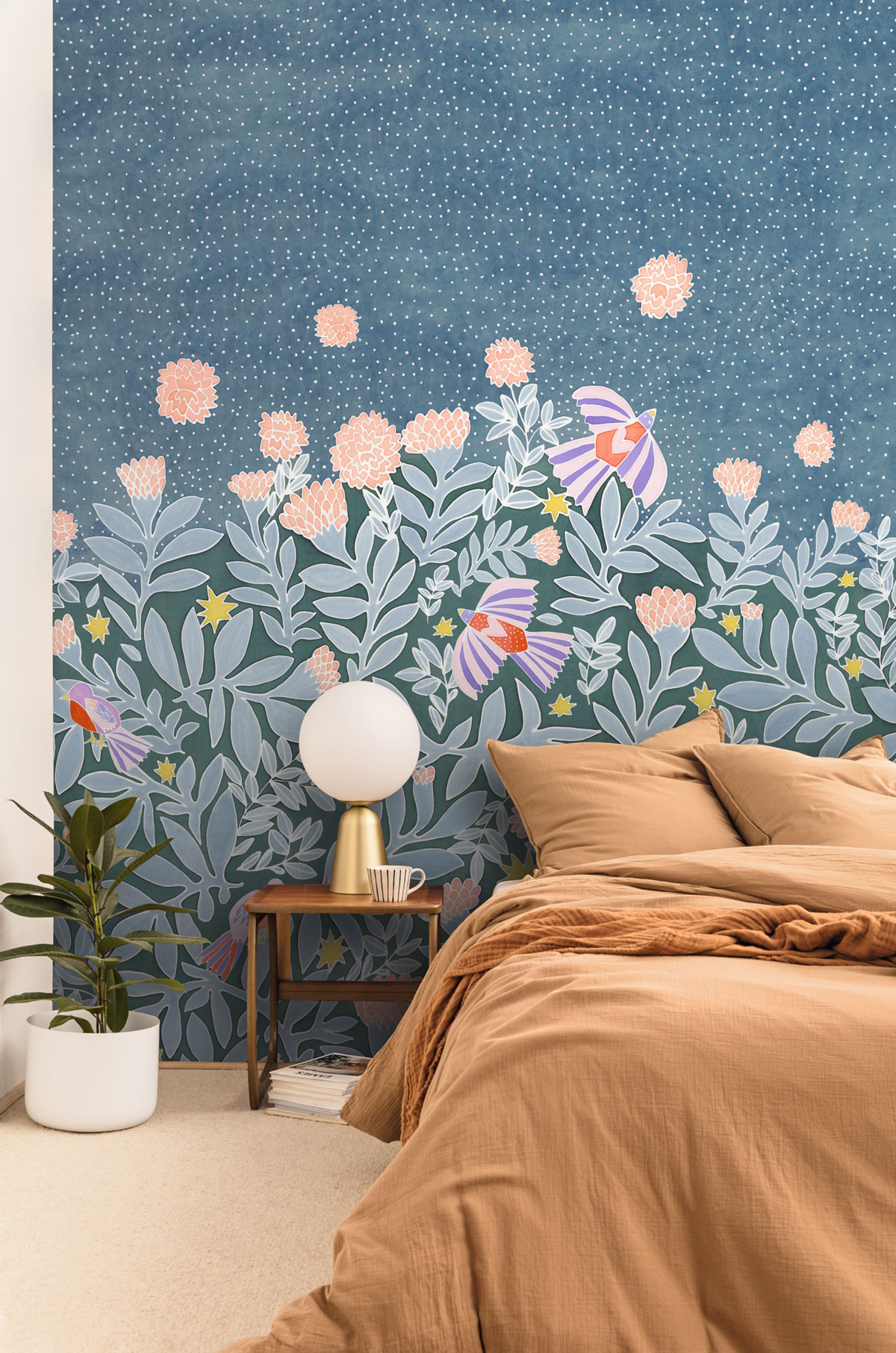 Papier peint panoramique Fleurs Birds Heaven bleu L 200X310 - Pimp My Wall de Casélio | Réf. PMW104836504