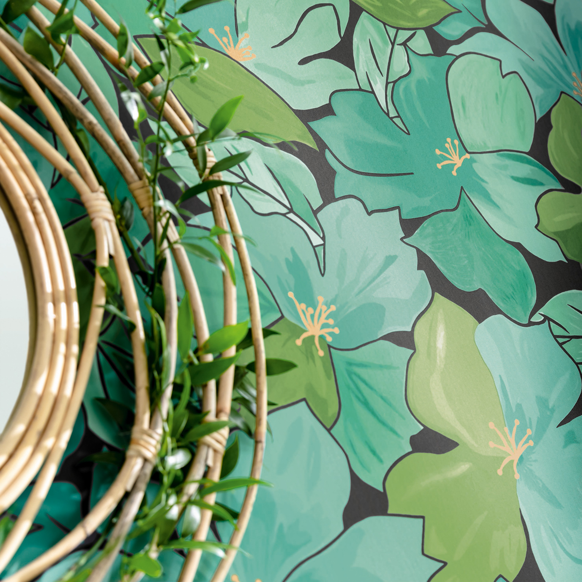 Papier peint Fleurs Tropicales August vert émeraude - Flower Power de Casélio | Réf. FLP101887124