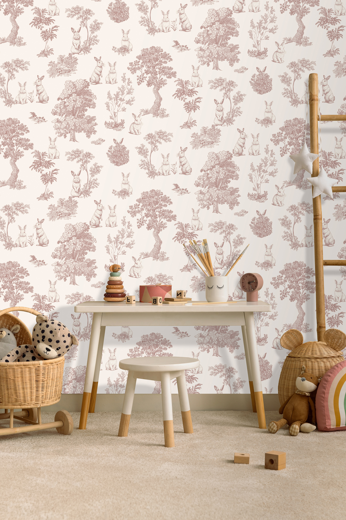 Papier peint Enfant Toile de Jouy Lapin terracotta - Sweet Dreams d'Ugépa | Réf. UGP-N07110