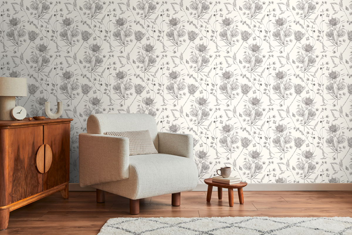 Papier peint Fleur Papillon Croquis noir blanc - Drawn Into Nature de Livingwalls AMB2| Réf. 39427-2