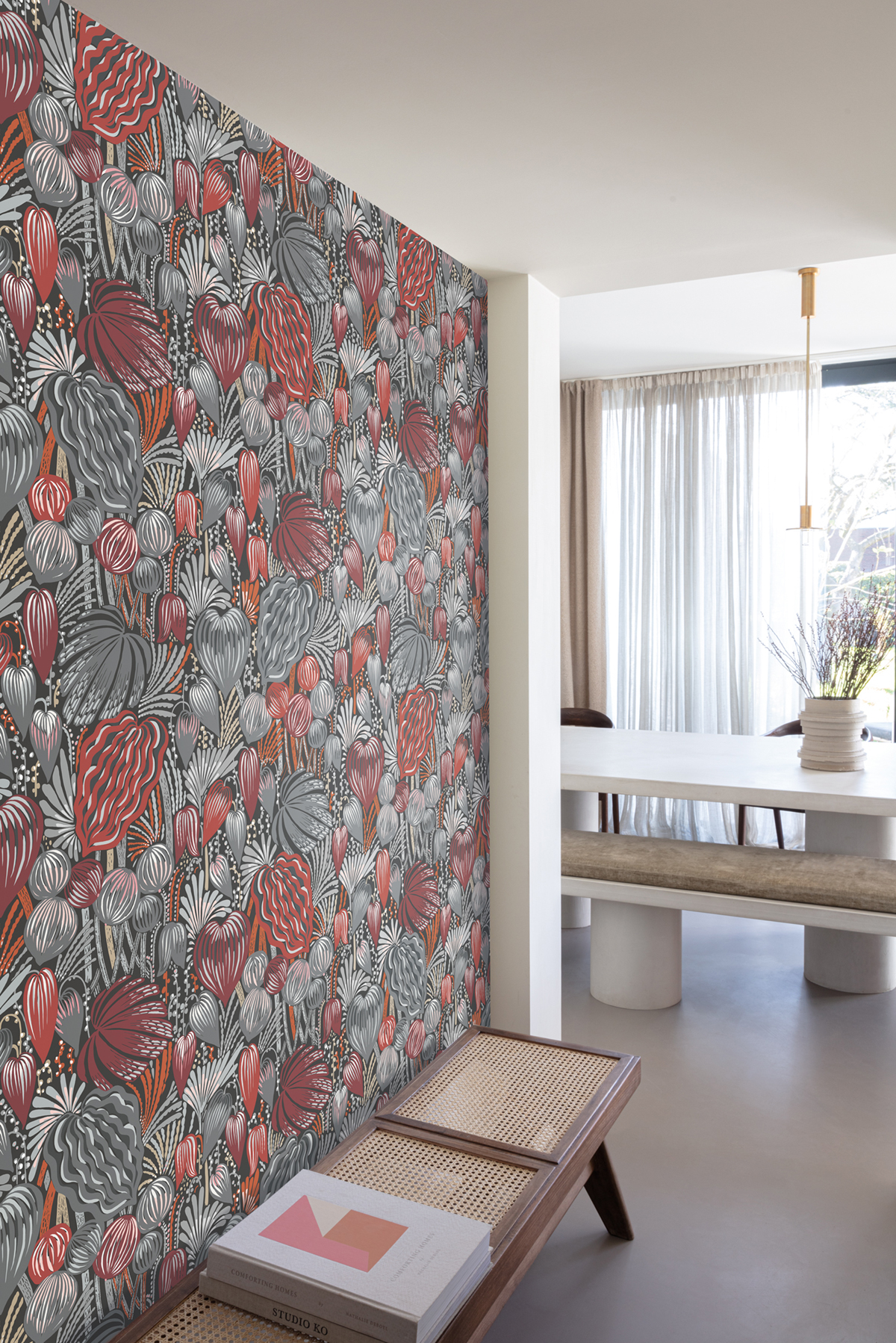 Papier peint panoramique Jungle Exotique Pomona rouge  - A H260 - Mysa de Masureel | Réf. MAS-DGYSA1031-260