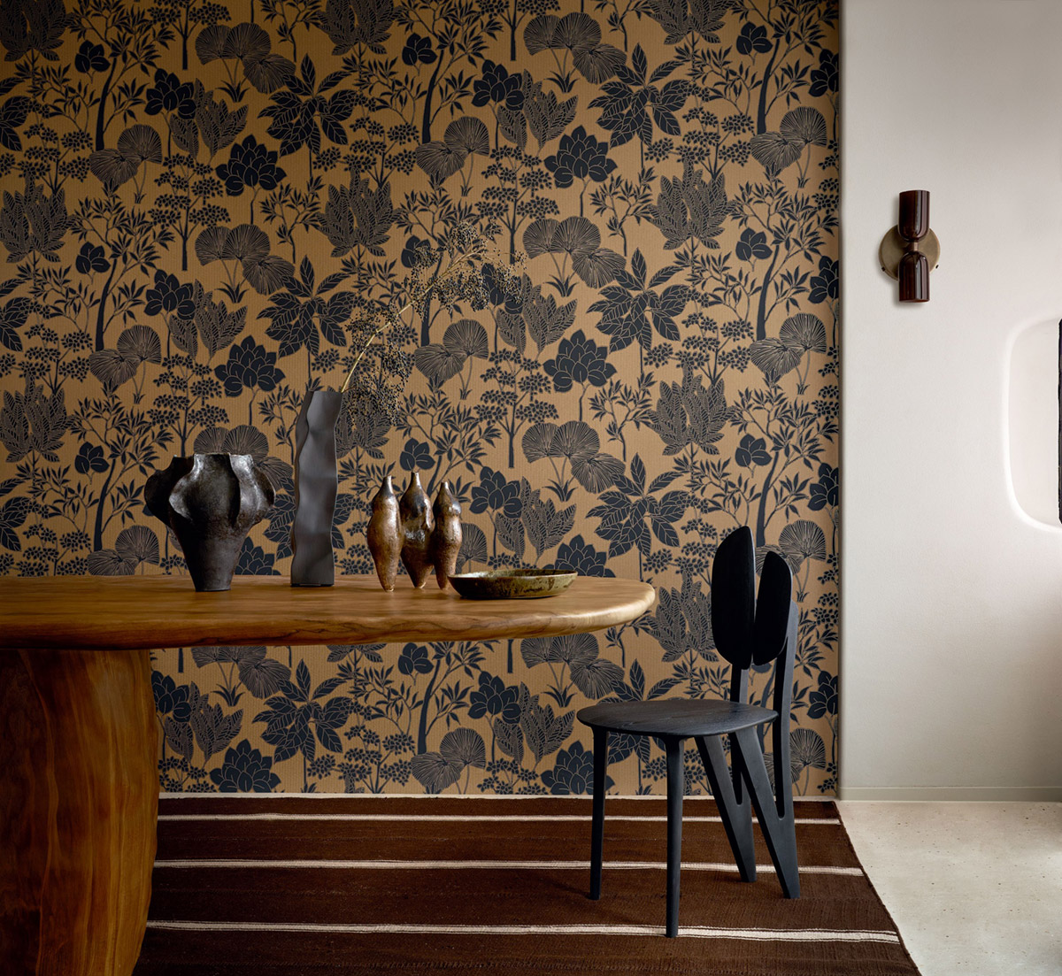 Papier peint Jardin Exotique Inara anthracite doré - Tressora de Casamance AMB1 | Réf. CAS-76900508