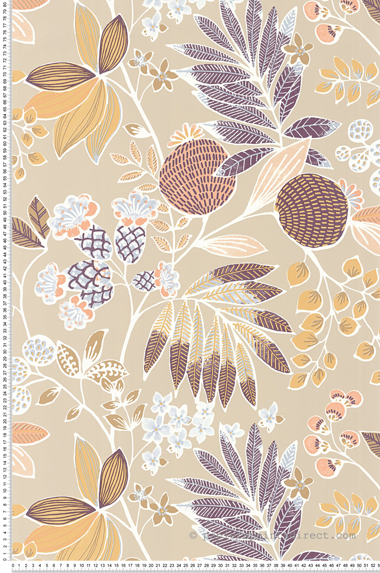 Papier peint Feuillage Palm Springs prune bleu beige - California de Casadéco | Réf. CALF88801414