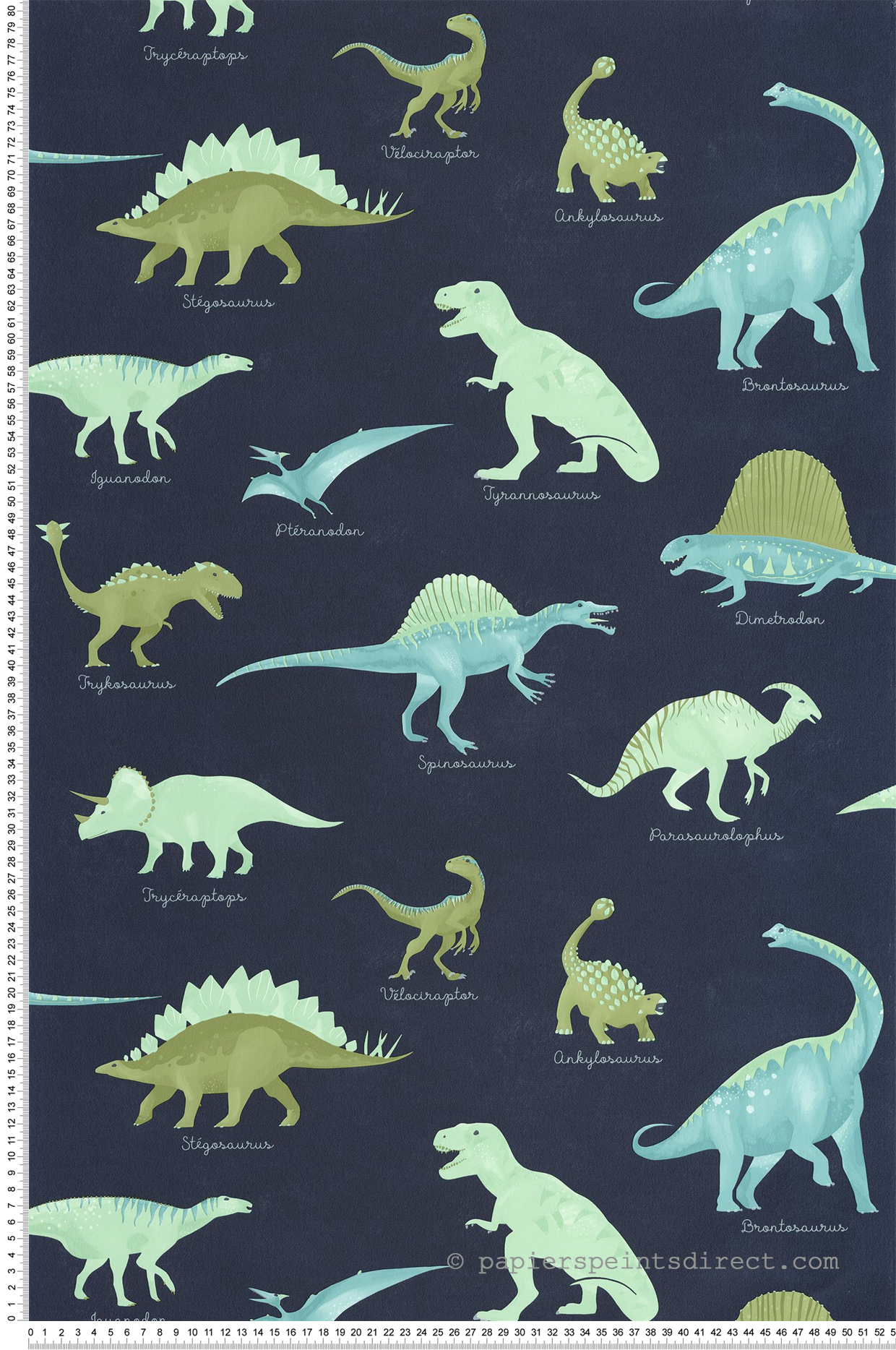 Papier peint Dinosaures Jurassique bleu nuit - Les Minis Mondes de Casélio | Réf. MNM105706060