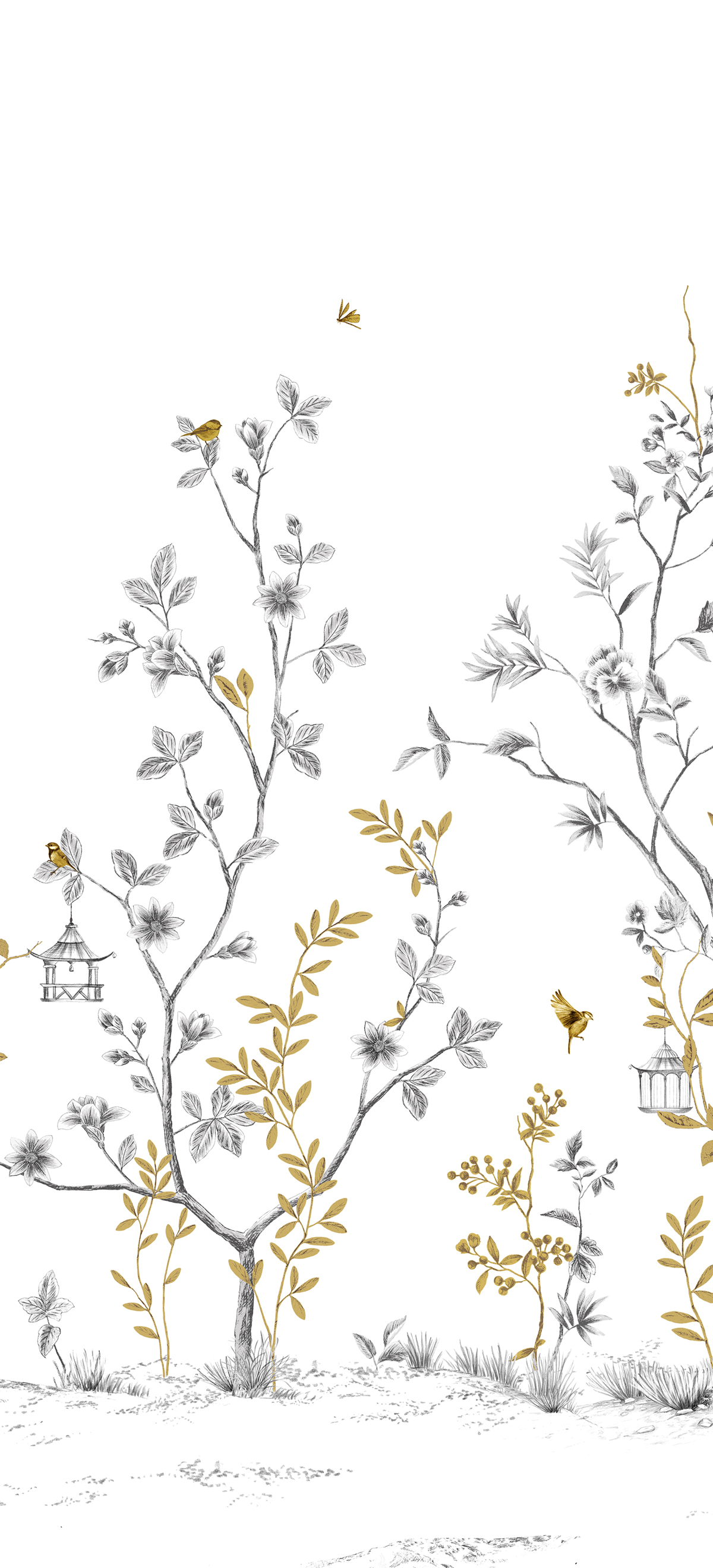 Papier peint panoramique Oiseaux Mésanges Ocre B - 4/5/6 - Isidore Leroy