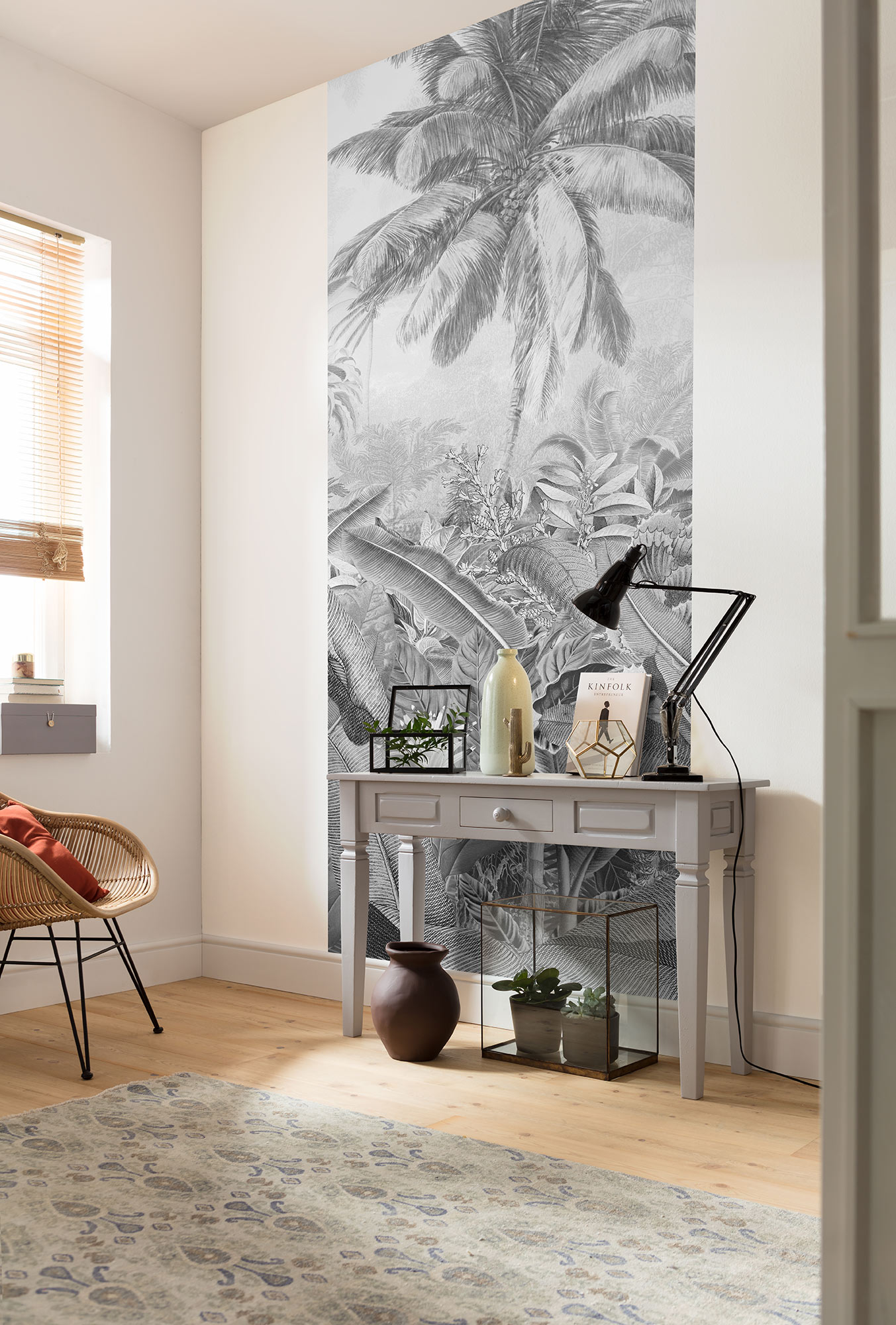 Papier peint jungle Amazonia Black and White Panel - Papier peint lé unique Komar