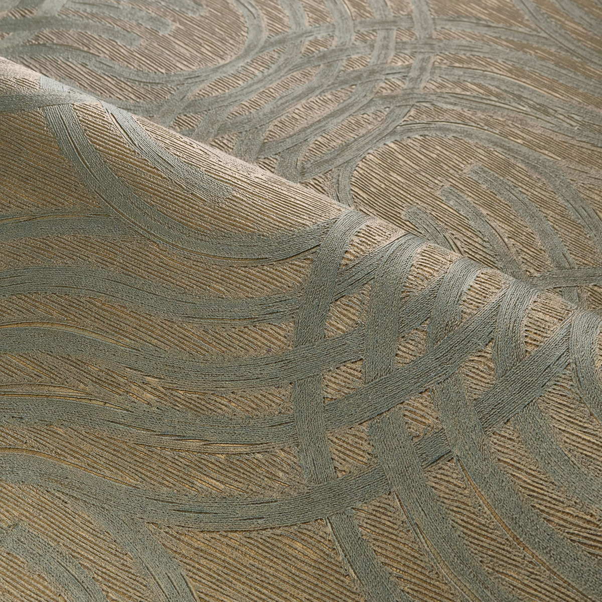 Papier peint Mouvement Auraria vert de gris doré - Métal de Casamance | Réf. CAS-75792548