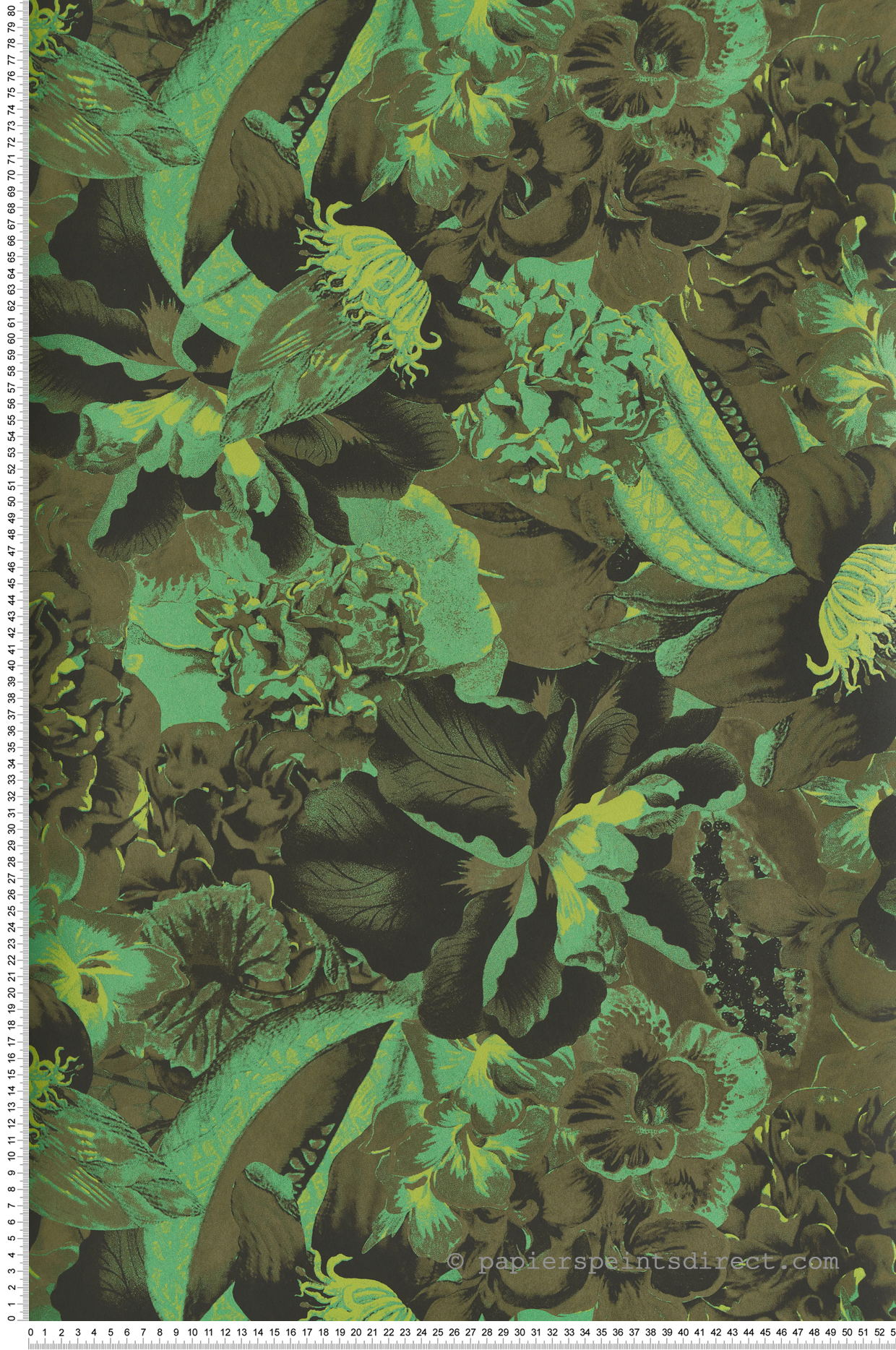 Papier peint Fleur Extravagante Frida vert jaune métallisé - Havana de Masureel | Réf. MAS-HAV901