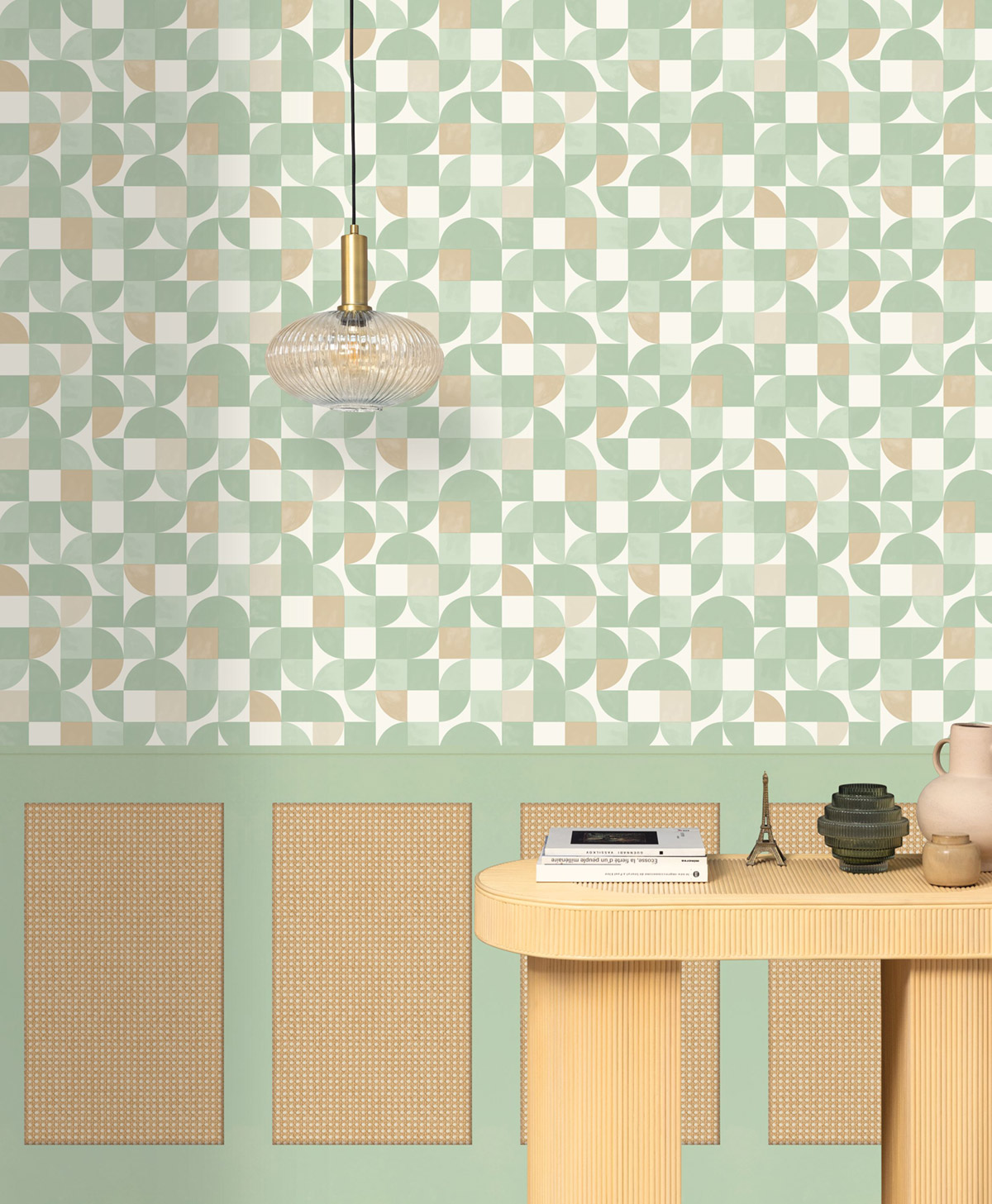 Papier peint Soubassement Cannage en Rotin M vert d'eau - Reliefs de AMB2 | Réf. RLF106397007