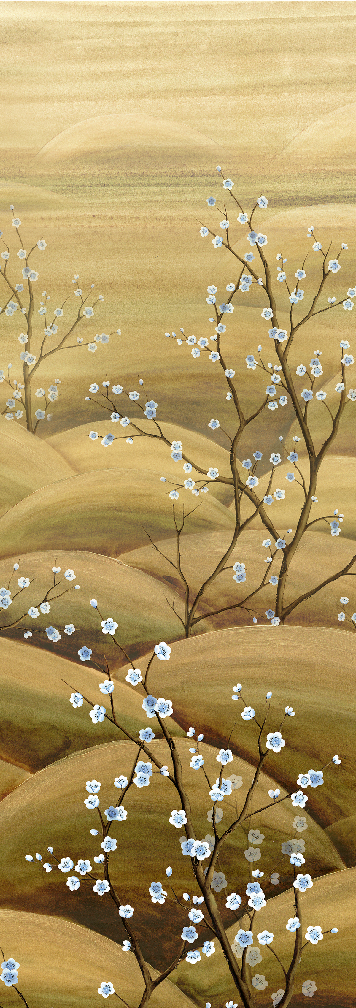 Papier peint panoramique Paysage Floral Japonais Sakura ocre - A H300 - Traces de Masureel | Réf. MAS-DGTRA5021-300