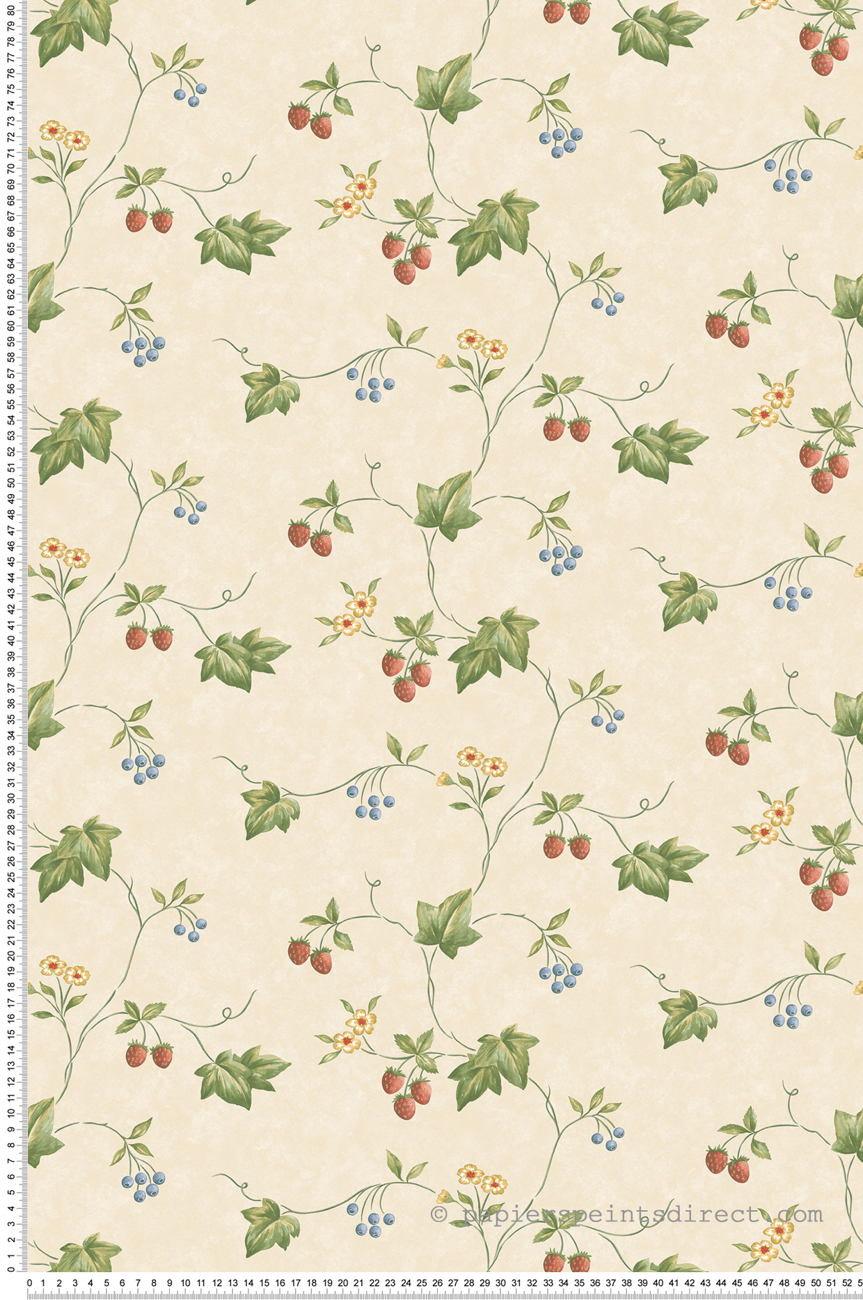 Papier peint nature Fraise fond beige - Style Cuisine 3 de Lutèce | Réf. LTC-KE29900