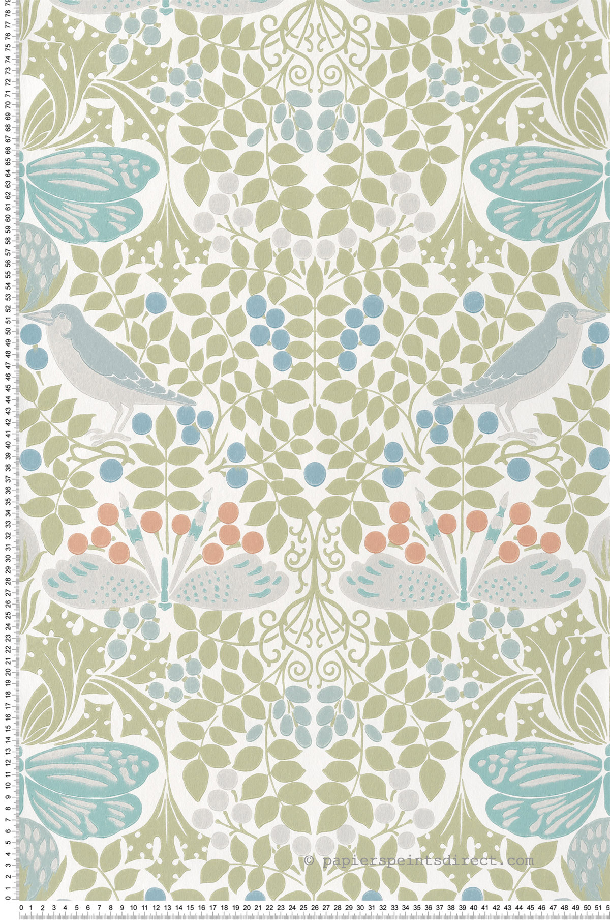 Papier peint Jardin aux Papillons bleu vert blanc - Arts & Crafts d'Initiales | Réf. INI-AC9164