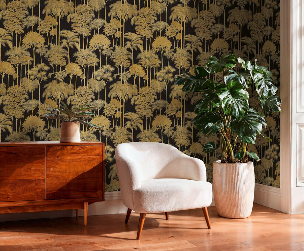 Papier peint Palmeraie Arbre Jungle noir doré - Cuba 2 d'A.S. Création AMB2 | Réf. AS-791623