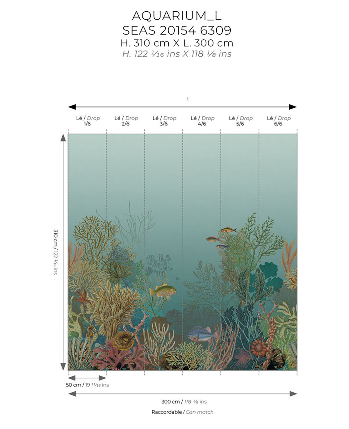 Papier peint panoramique Poisson Marin Aquarium L turquoise 300X310 - Seaside de Casadéco AMB7 | Réf. SEAS201546309