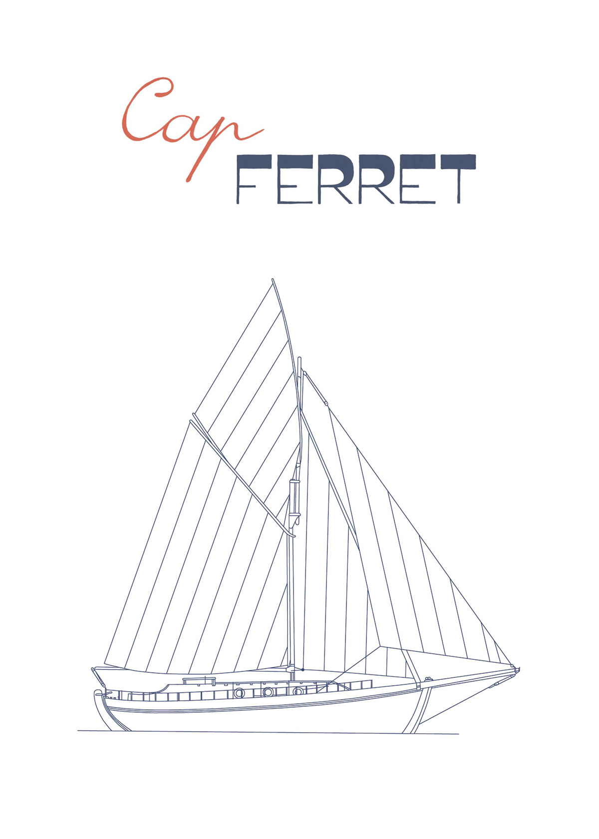 Affiche Voilier du Cap Ferret 50x70 bleu marine - Seaside de Casadéco | Réf. SEAS201656504