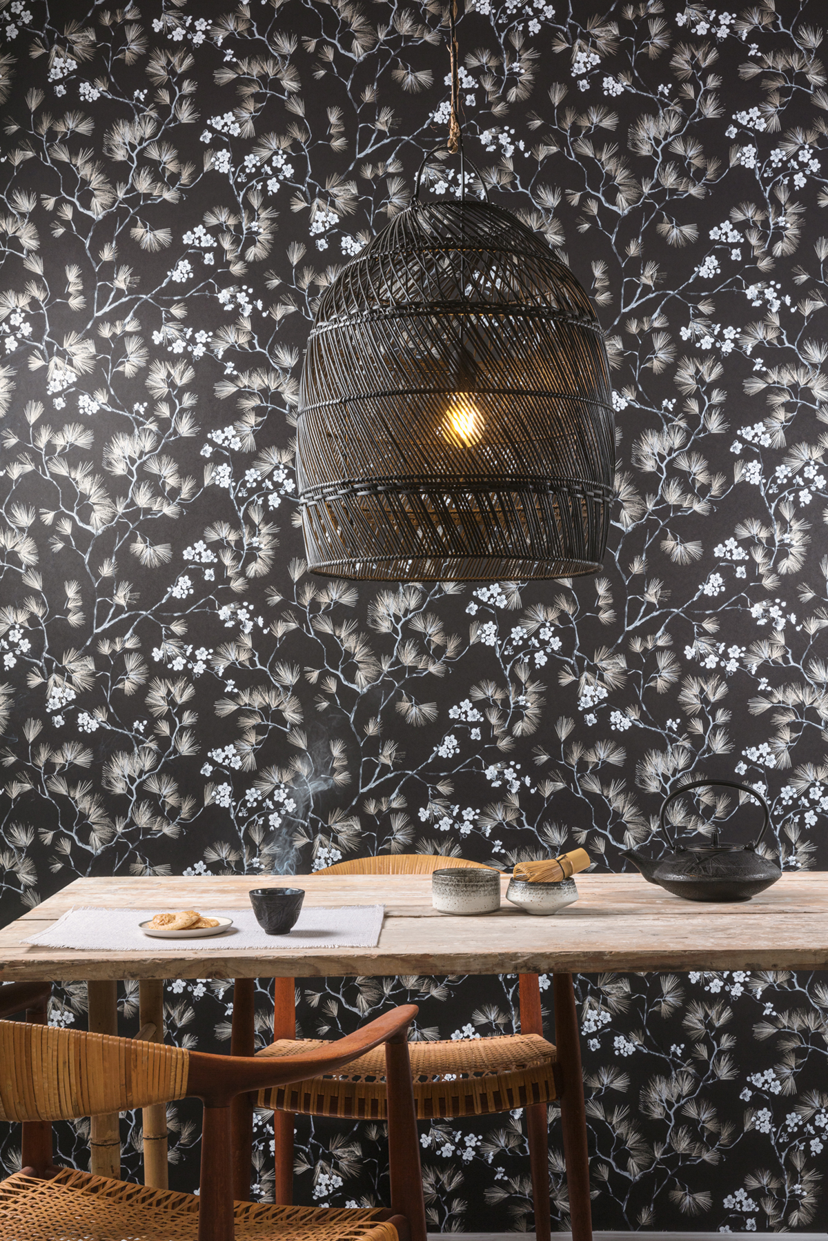 Papier peint Fleurs Japonaise Haru noir doré - Kimono de Masureel | Réf. MAS-KIM105