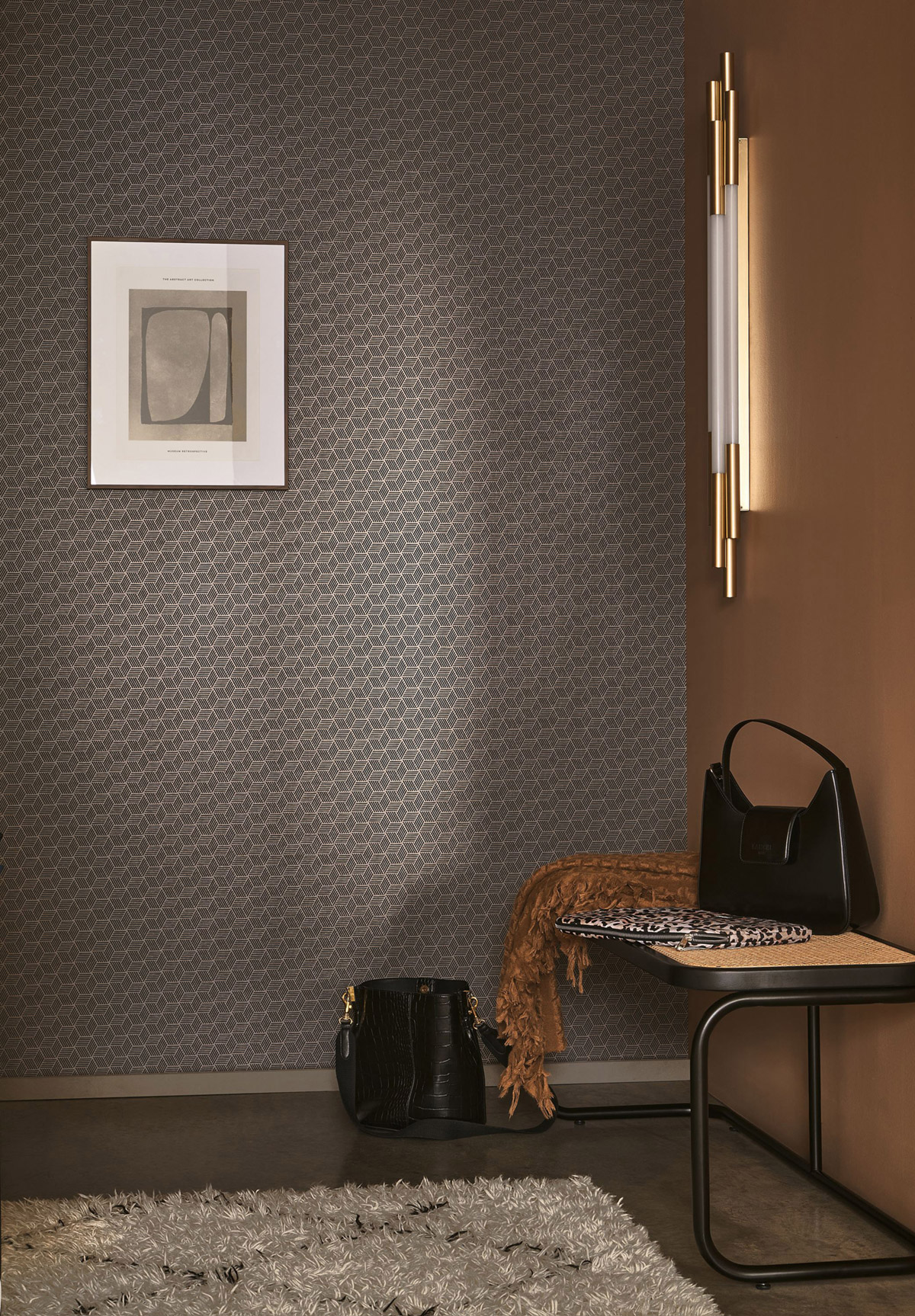 Papier peint Cube 3D Connexions Métallisé noir mordoré - Alchimie de Casadéco | Réf. ALMI89949917