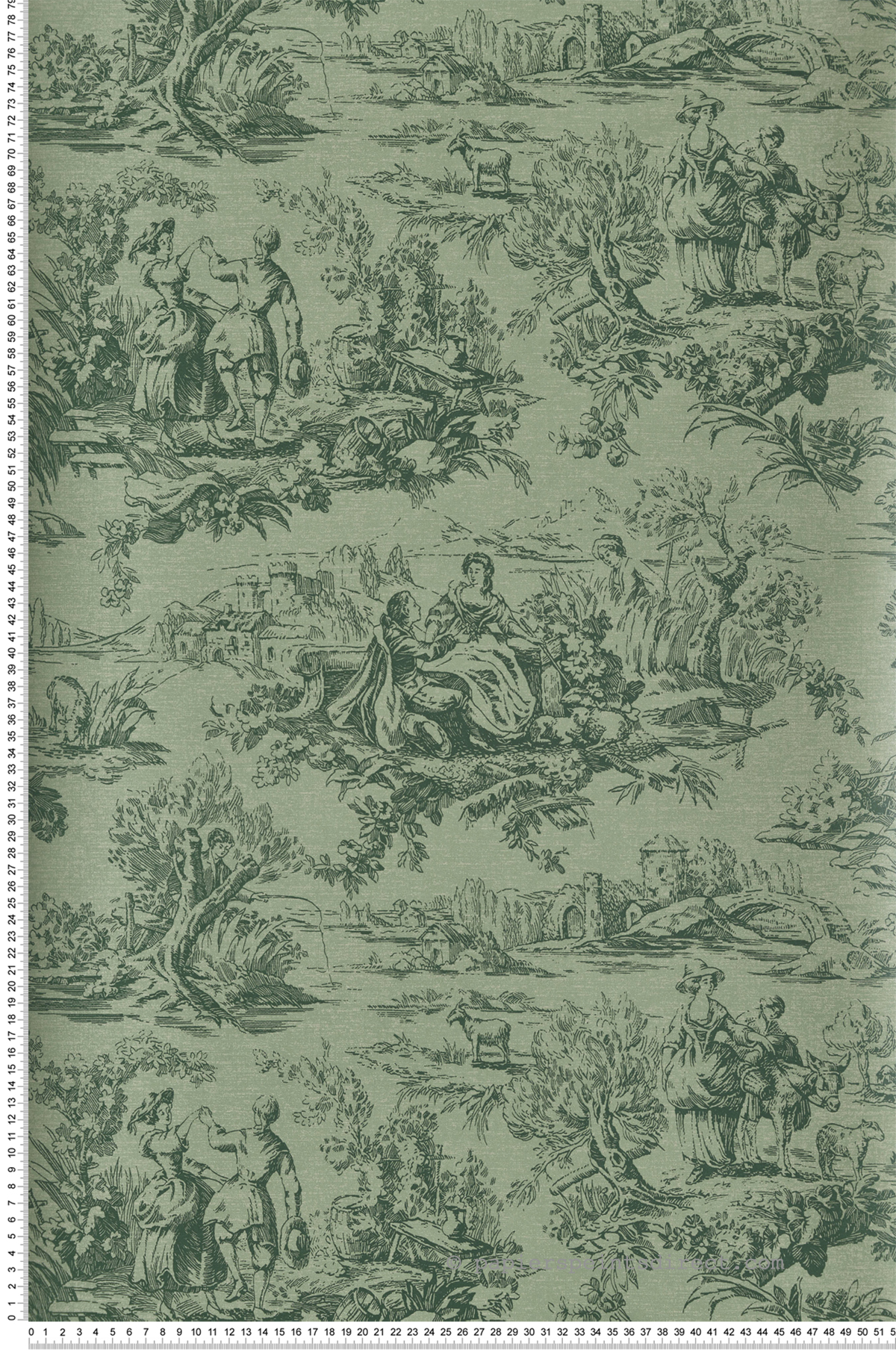 Papier peint Toile De Jouy Lovers' Toile Dark Brunswick Green - National Trust Papers 3 de Little Greene | Réf. 0263LODARKB