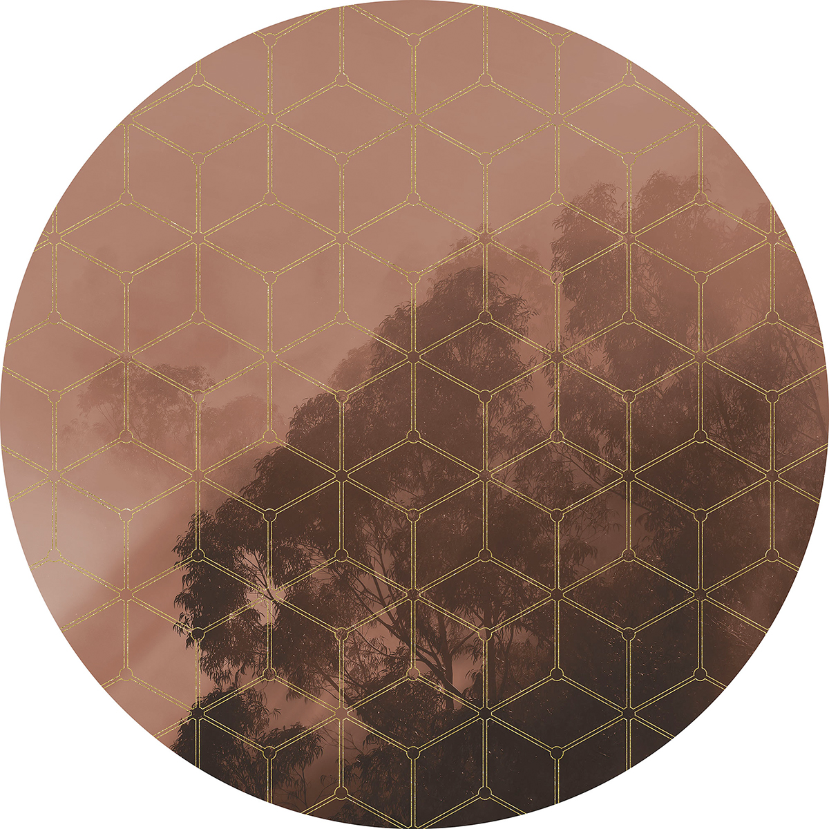Papier peint adhésif rond Géométrique et Arbre - Papier peint Komar Le Jardin