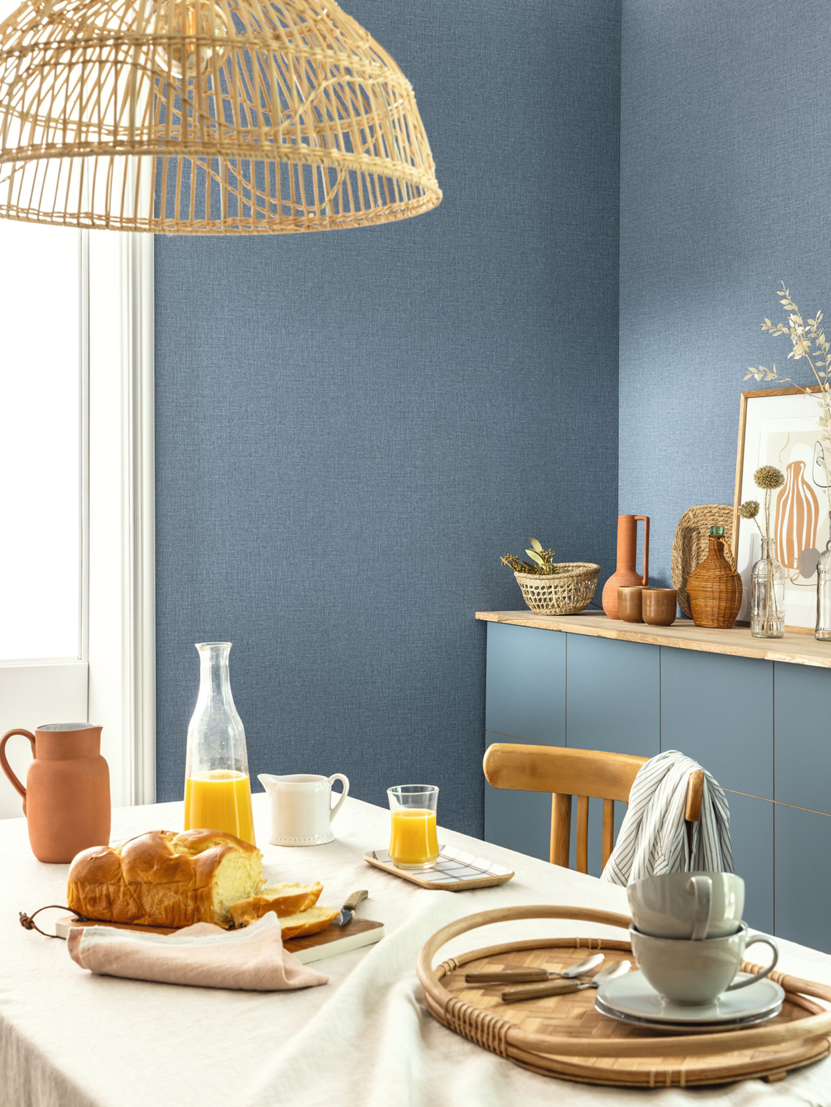 Papier peint Effet Toile de Jute bleu tempête - Jute de Casélio | Réf. JTE104016669