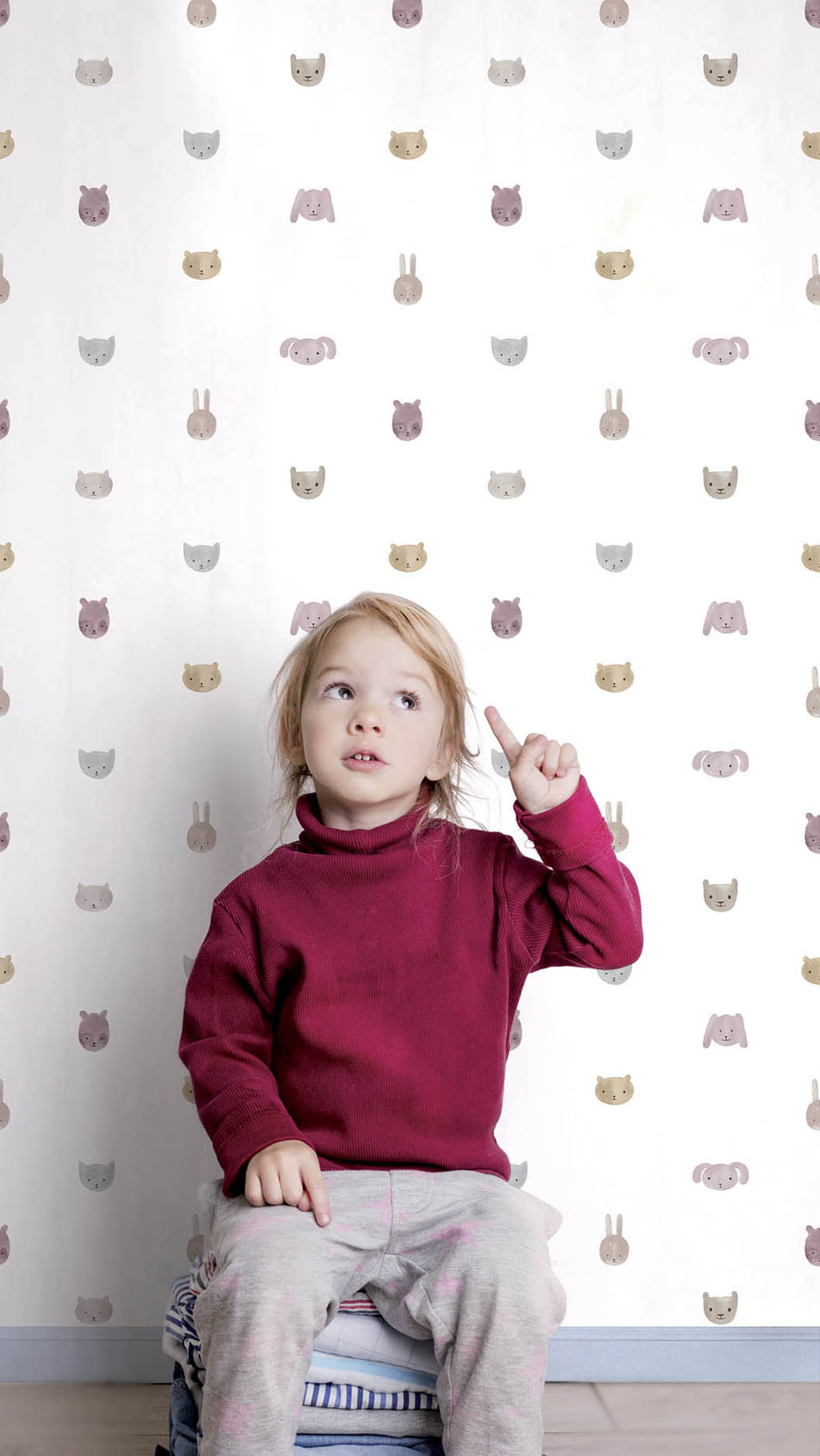 Papier peint Drôles De Frimousses rose grège blanc - Babyland 2 de Lutèce | Réf. LTC-14814