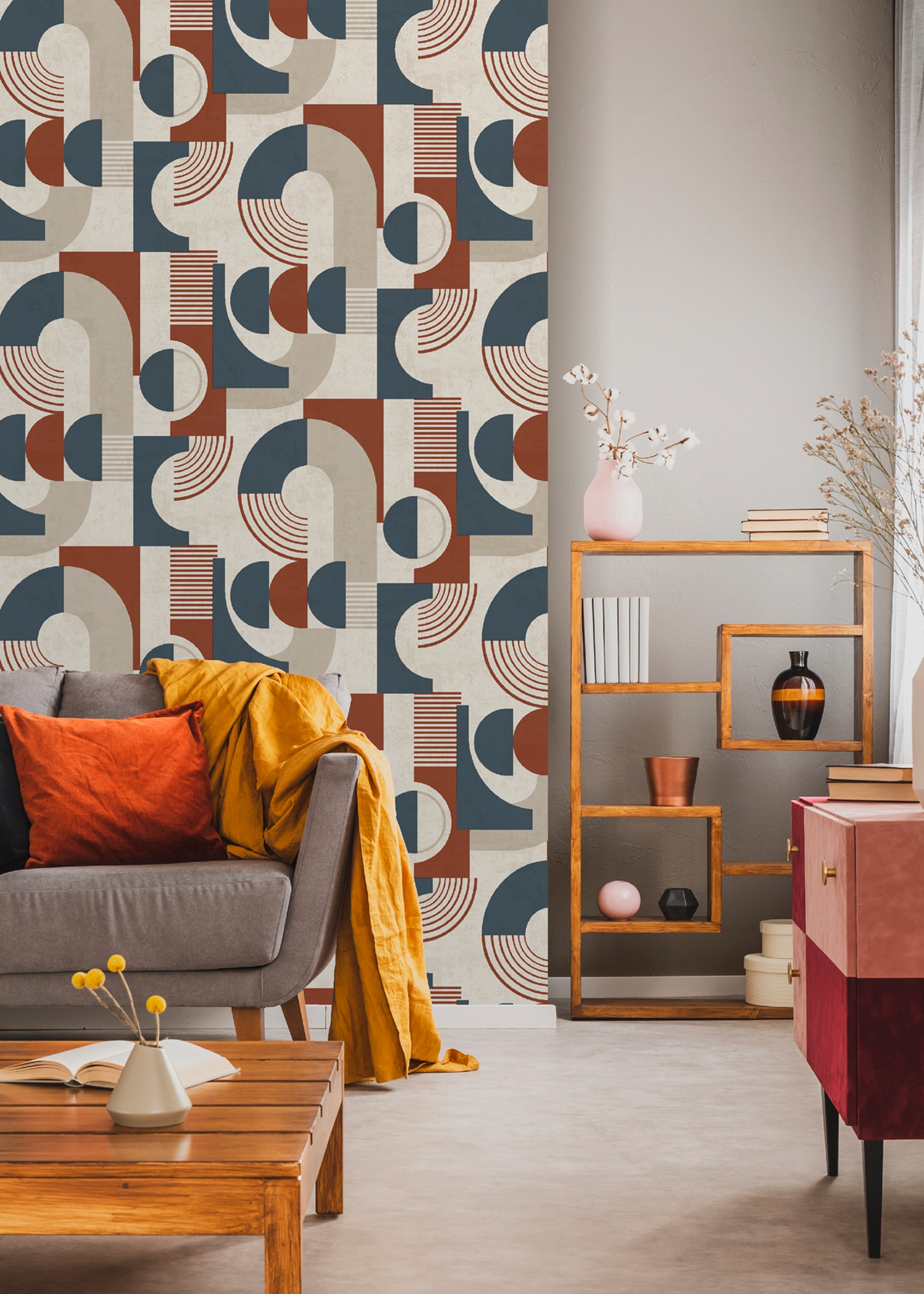 Papier peint Vintage 70'S gris bordeaux - Séjours & Chambres de Lutèce | Réf. LTC-51222401