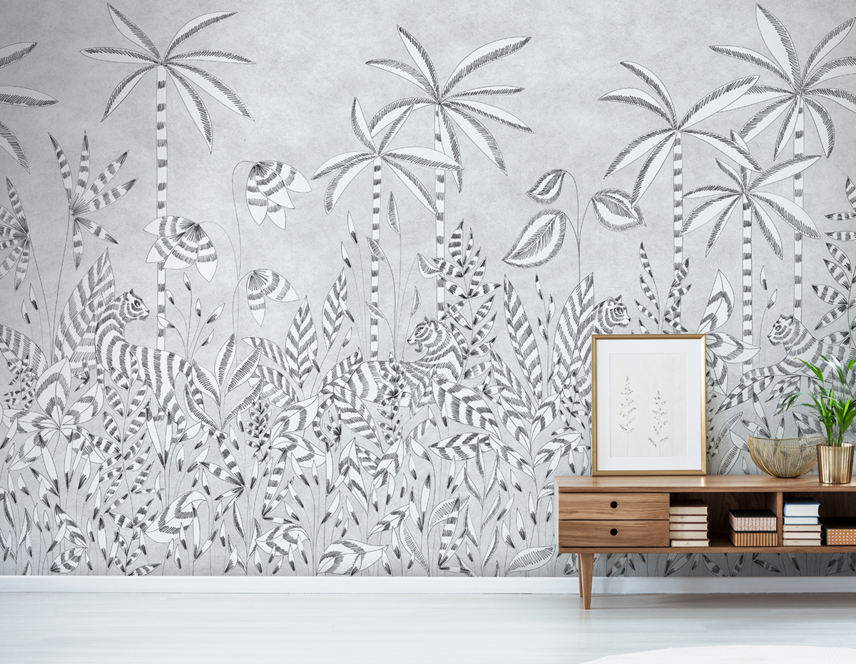 Papier peint panoramique Paradis des Tigres Grisaille B - 4/5/6 - Isidore Leroy
