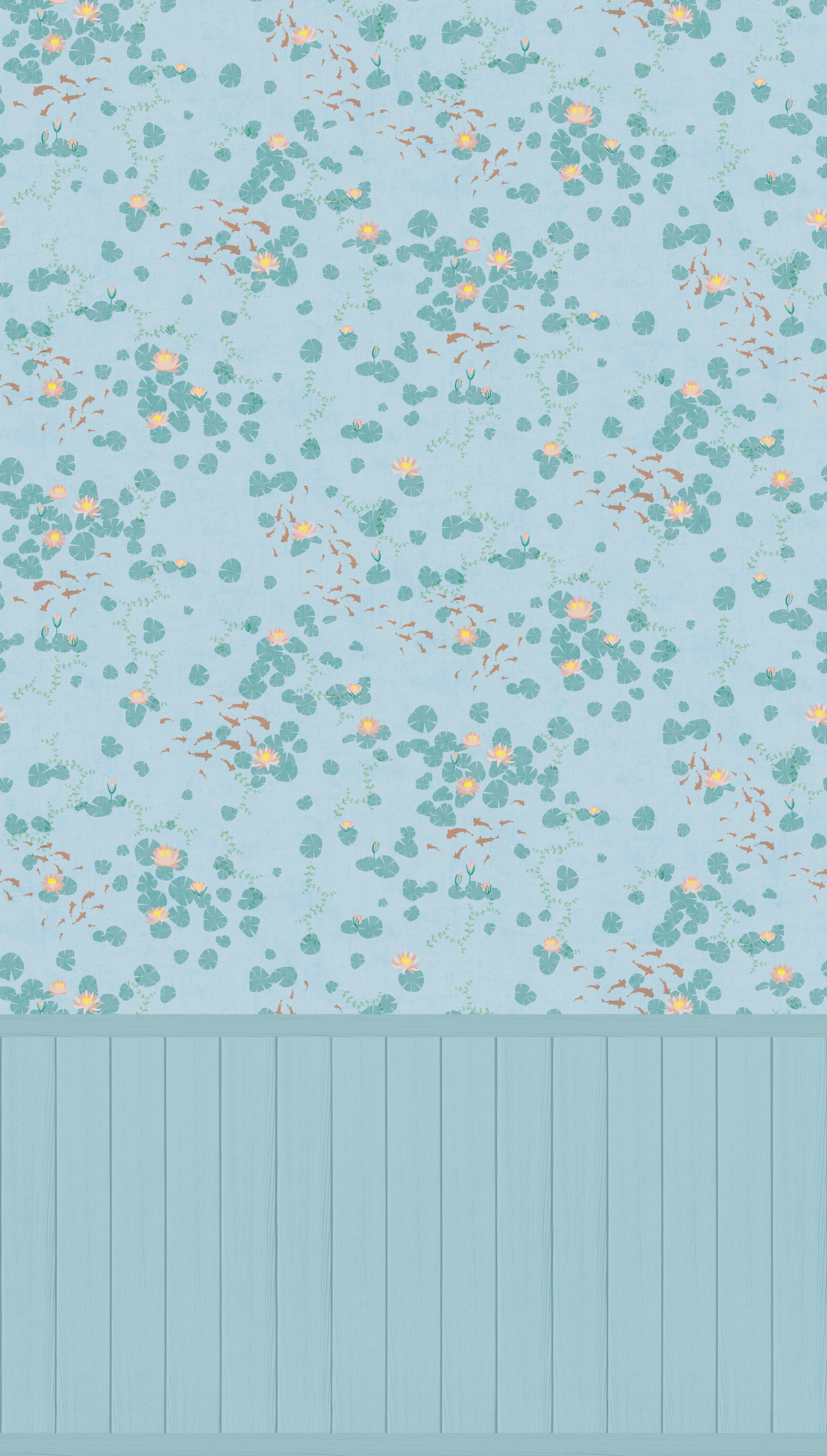 Papier peint panoramique Poisson et Nénuphar bleu - Lilly & Luis d'A.S. Création | Réf. AS-770731