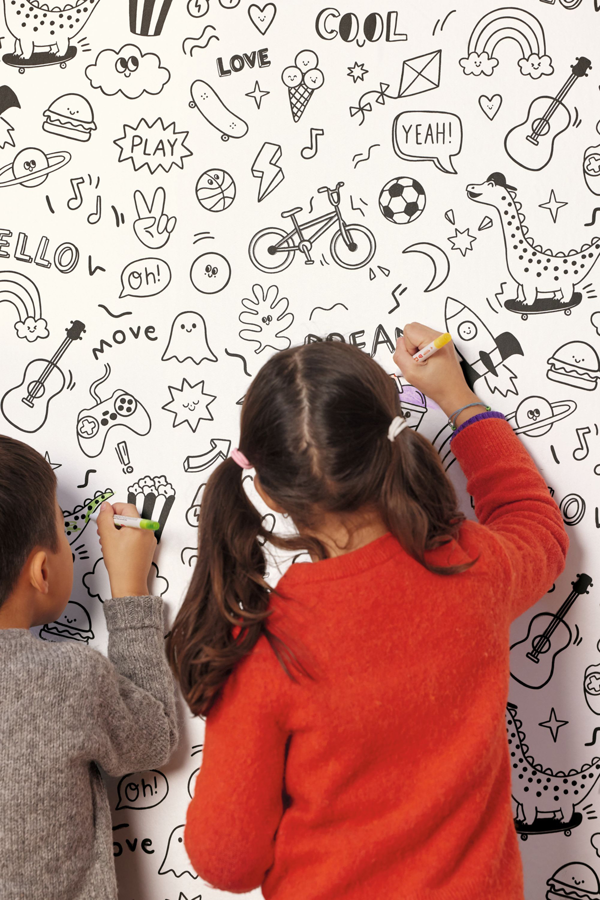 Papier peint Doodles À Vos Crayons noir et blanc - Les Minis Mondes de Casélio AMB3 | Réf. MNM105829090