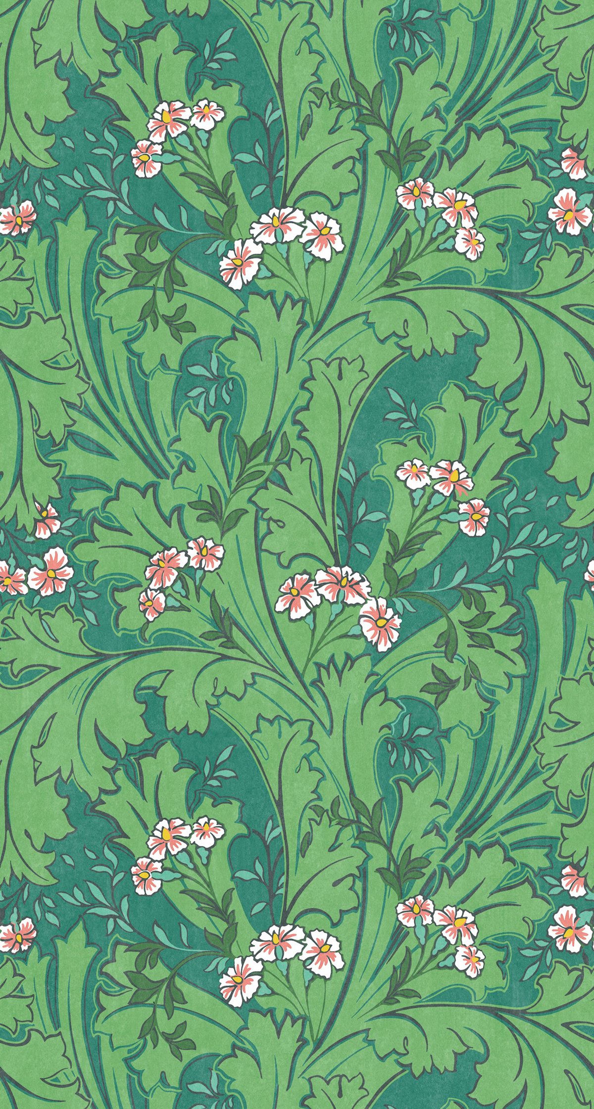 Papier peint panoramique Baroque Mollis vert prairie - Arts & Crafts de Casadéco | Réf. ARCR86397687