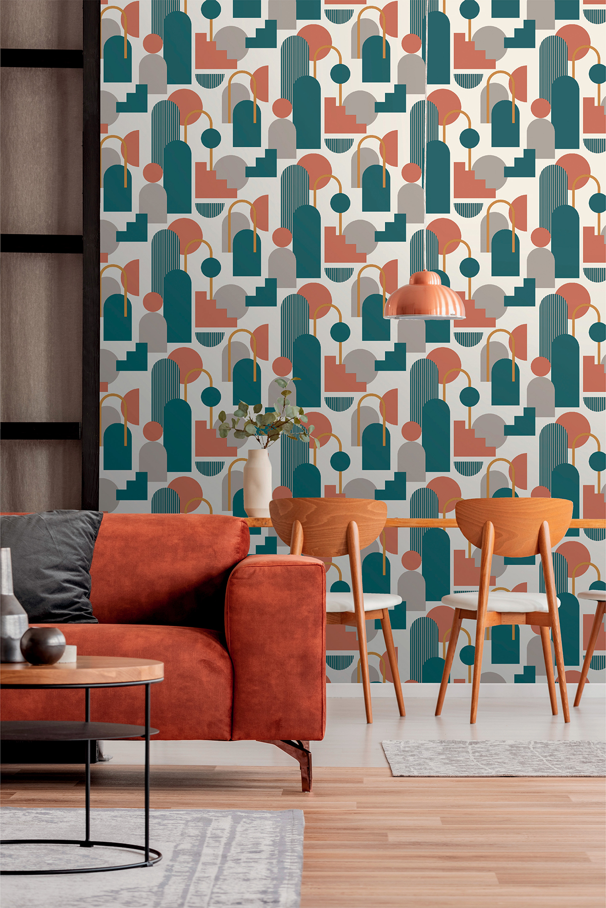 Papier peint Arche Minimaliste bleu et brique - Arty de Lutèce | Réf. LTC-51210804