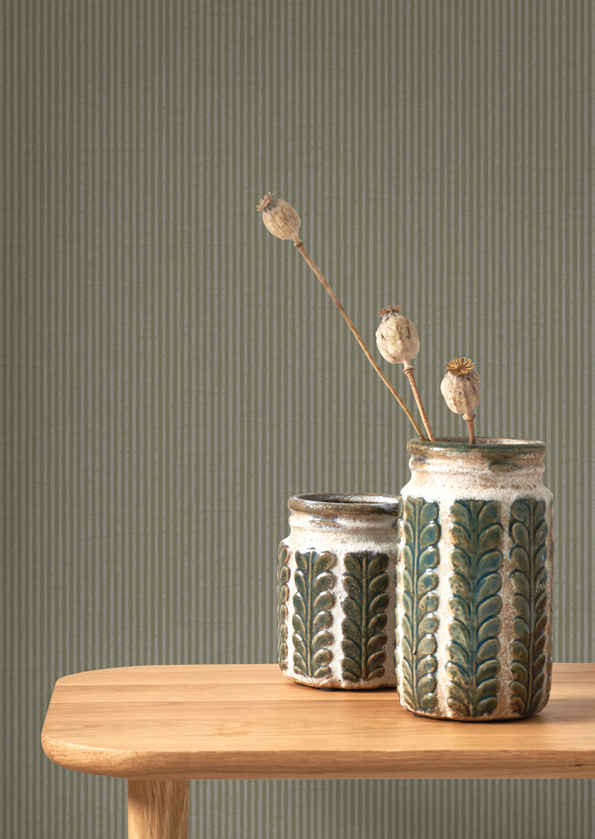 Papier peint Fines Rayures Papier Kraft vert sapin - Papercraft de Casadéco | Réf. PAPC89657507