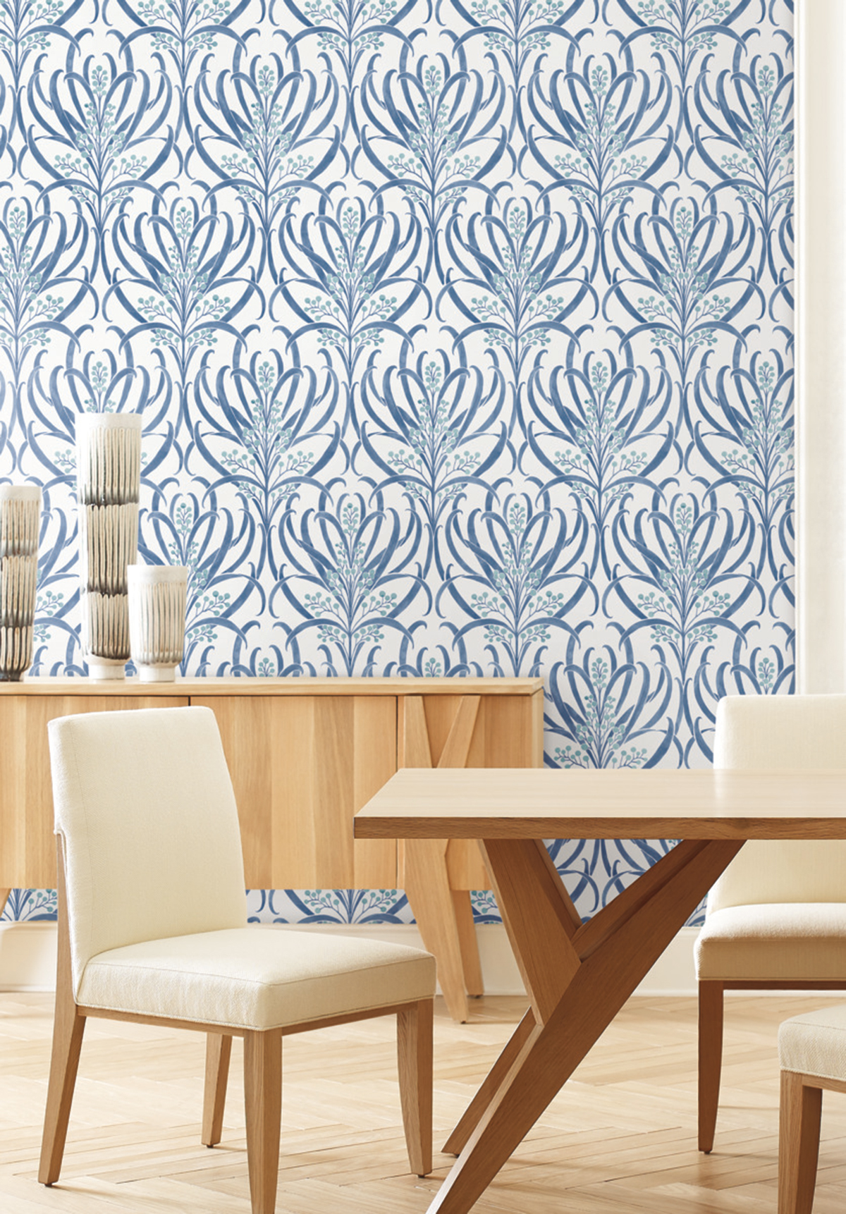 Papier peint Feuillage Baies bleu - Arts & Crafts d'Initiales | Réf. INI-AC9143