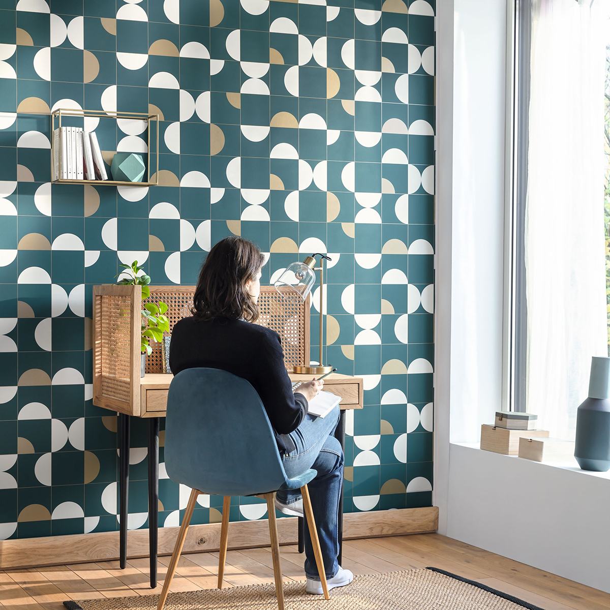 Papier peint Géométrique Diabolo canard et doré - Only Blue de Casélio | Réf. ONB102666120